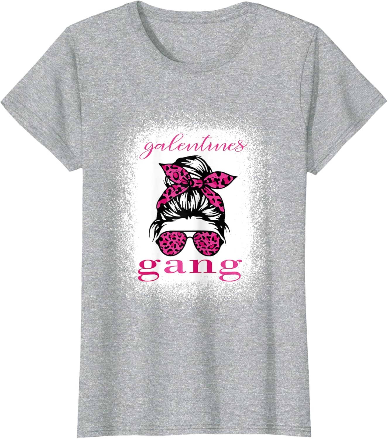 Galentine Gang Matching T-Shirt with Messy Bun Leopard Bleached Design - 15