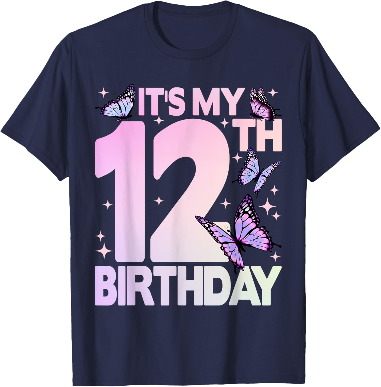 Cute Butterfly 12th Birthday T-Shirt for Girls Celebrating Turning 12 - 6