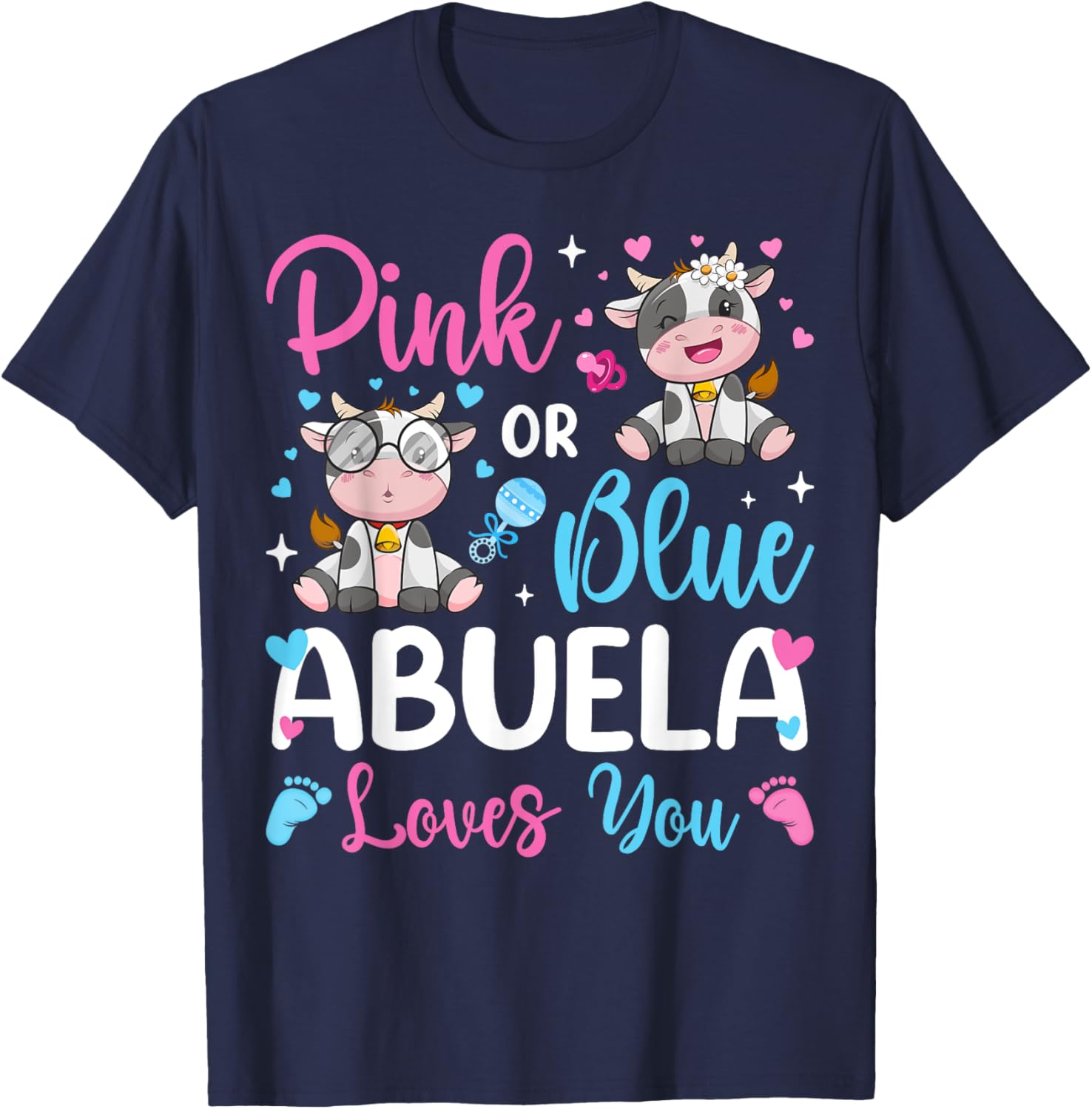 Cute Pink or Blue Abuela Loves You Cow Baby Reveal T-Shirt for Kids - 16