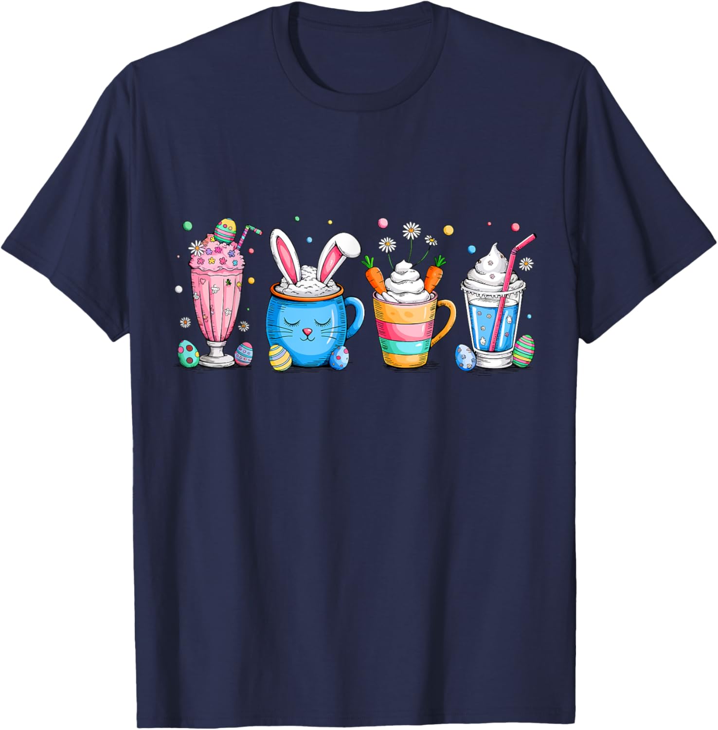 Cute Coffee Bunny T-Shirt for Women Girls with Easter Egg Design - 25
