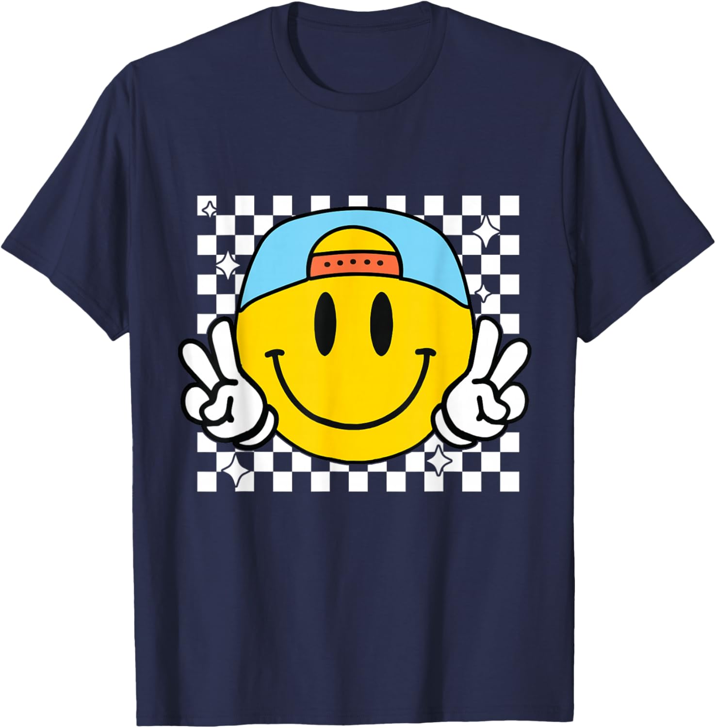 Cute Yellow Smile Face Checkered T-Shirt for Happy Vibes and Style - 8