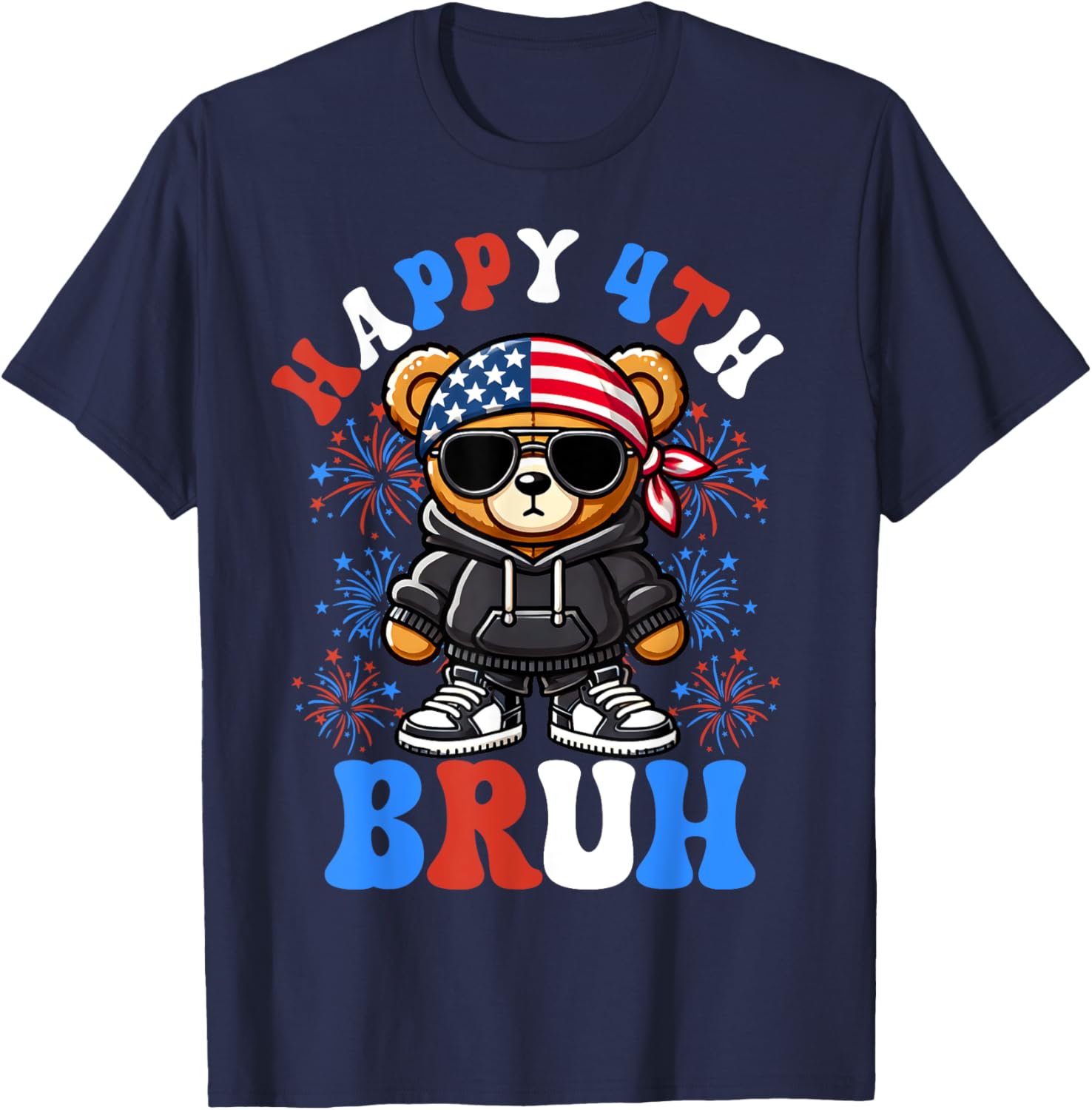 Happy 4th of July Hip Hop Teddy Bear T-Shirt for Boys and Teens - 1