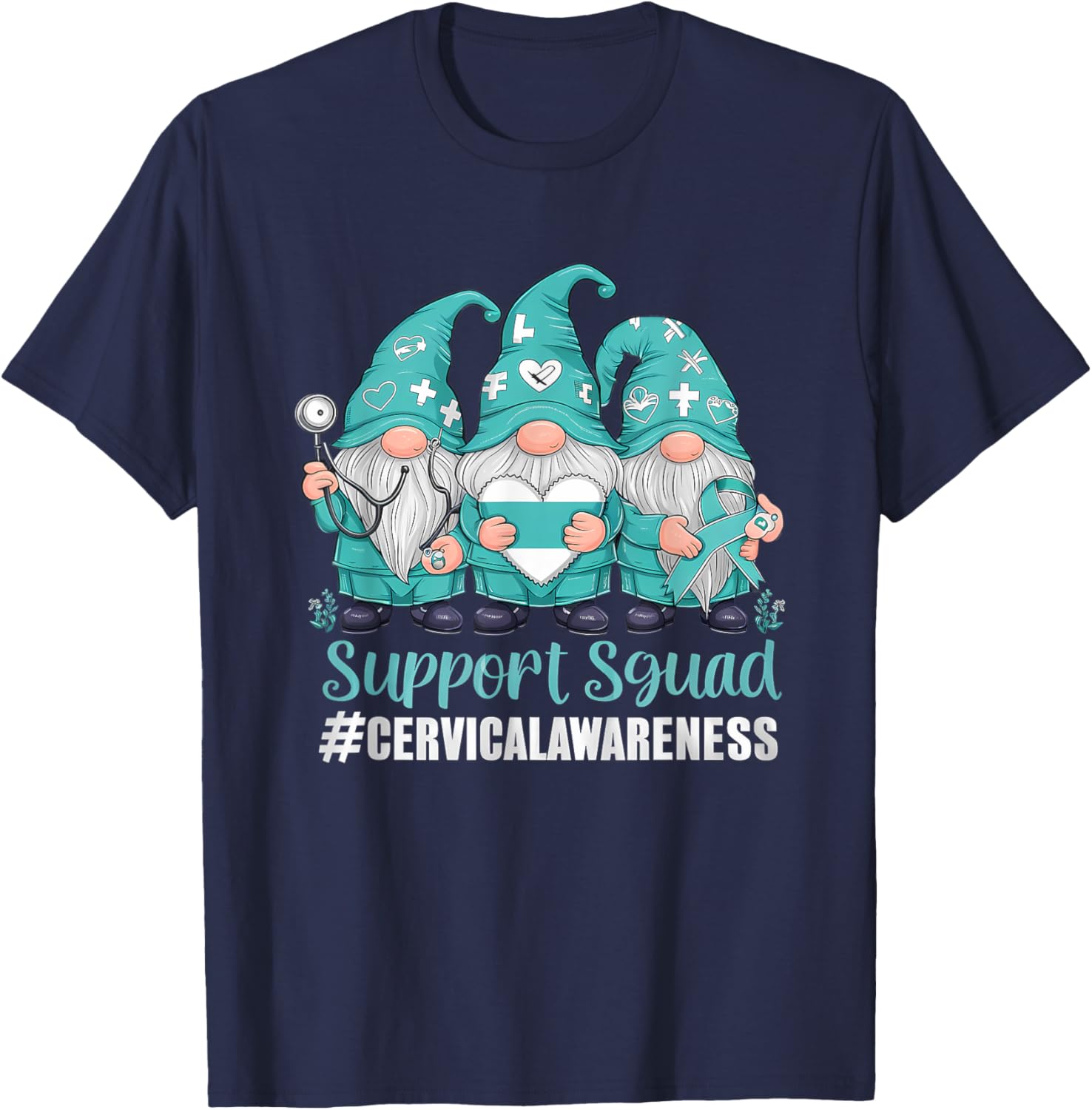Cervical Cancer Awareness Gnome Teal Ribbon T-Shirt for Supporters - 14
