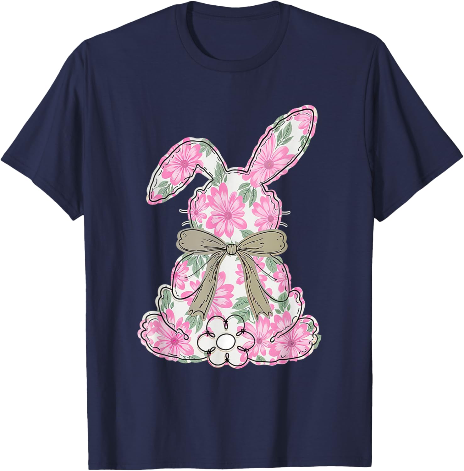 Coquette Floral Easter Bunny Kids Bow T-Shirt for Spring Celebrations - 6