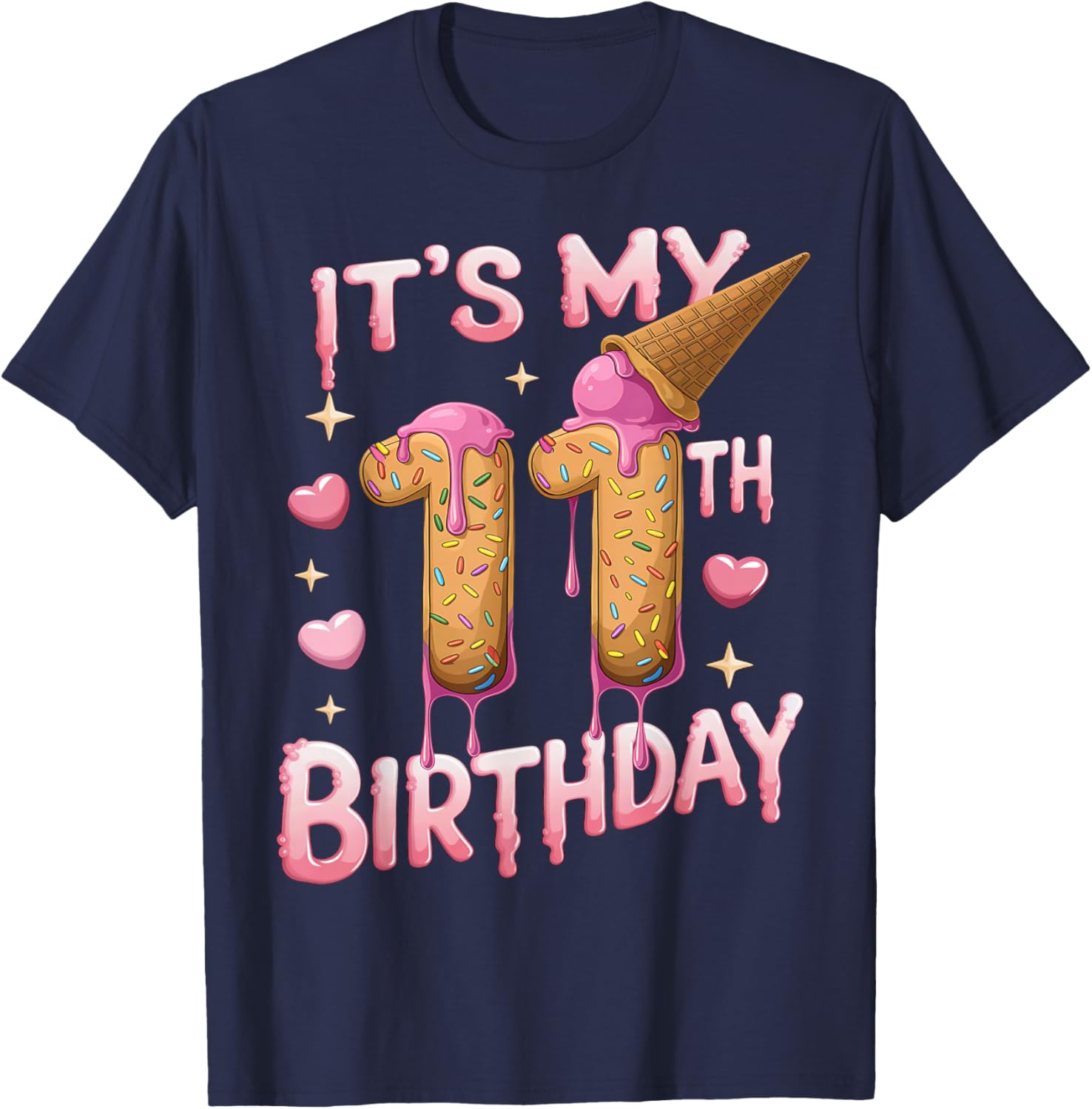 Cute Ice Cream 11th Birthday Shirt for Girls - Perfect Birthday Gift T-Shirt - 18