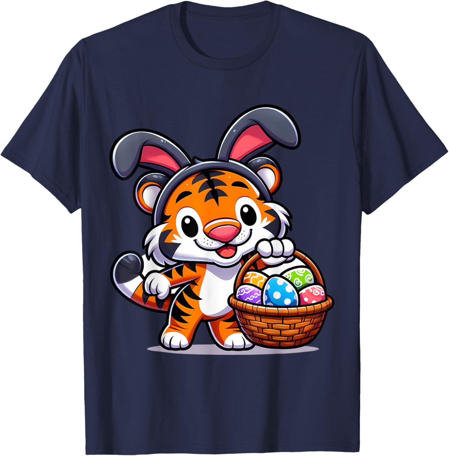 Cute Bunny Ear Tiger Easter Eggs T-Shirt for Kids and Babies - 18