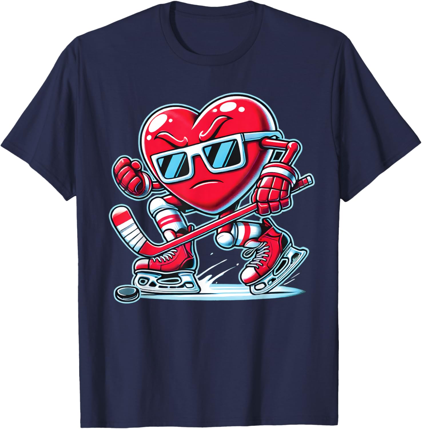 Cute Heart Ice Hockey T-Shirt for Valentine's Day - Men, Women, Boys - 5