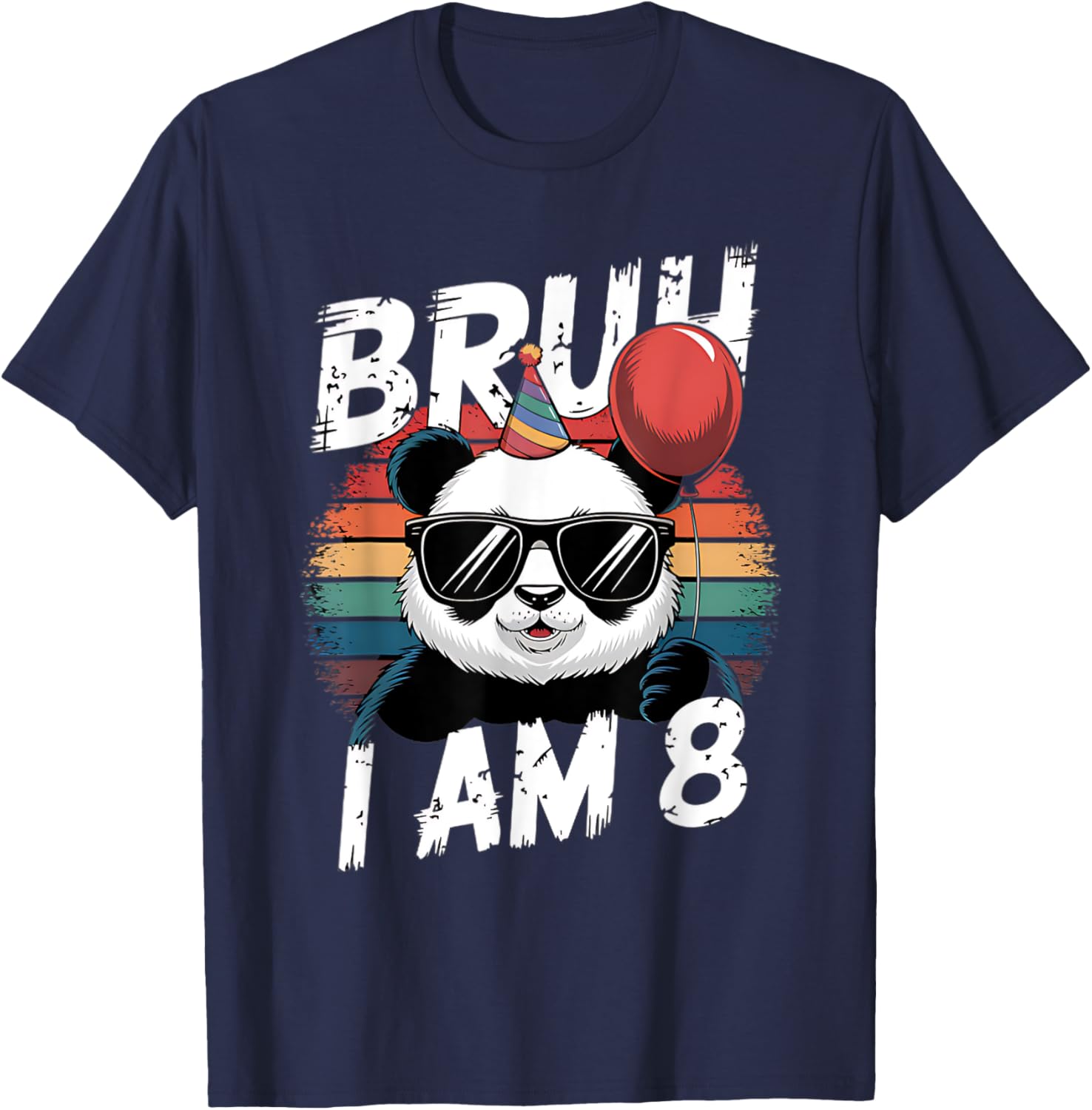 Bruh I Am 8 Panda Retro Sunset T-Shirt for Kids 8th Birthday Fun - 6