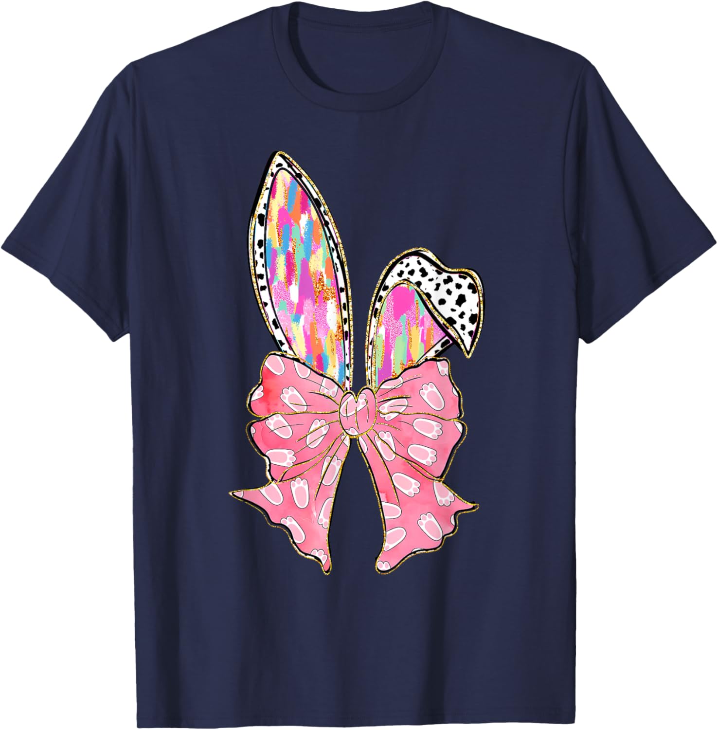 Cute Brushstroke Easter Bunny Coquette Bow Ears T-Shirt for Girls and Teens - 8