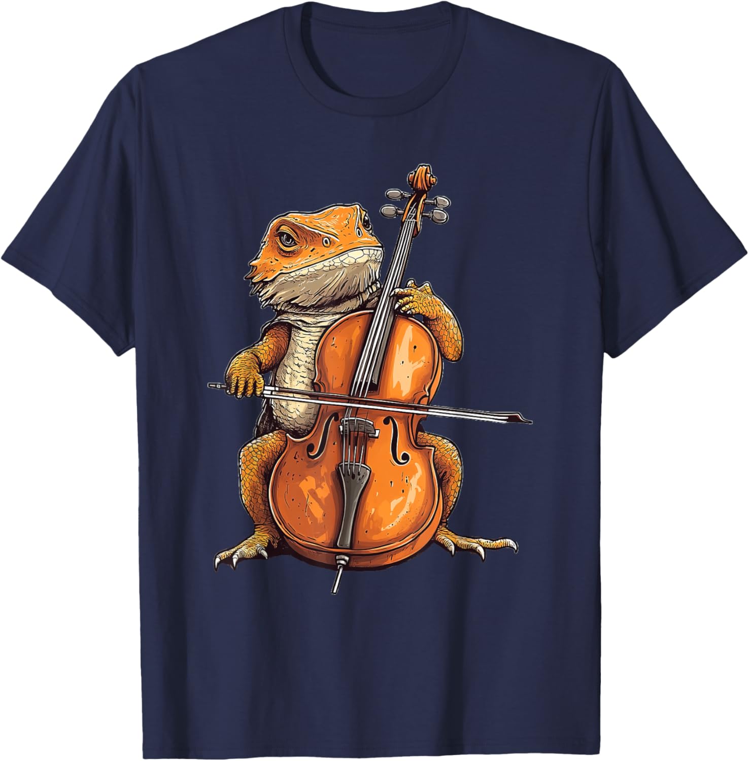 Cute Bearded Dragon Playing Cello Musician T-Shirt for Music Lovers - 3