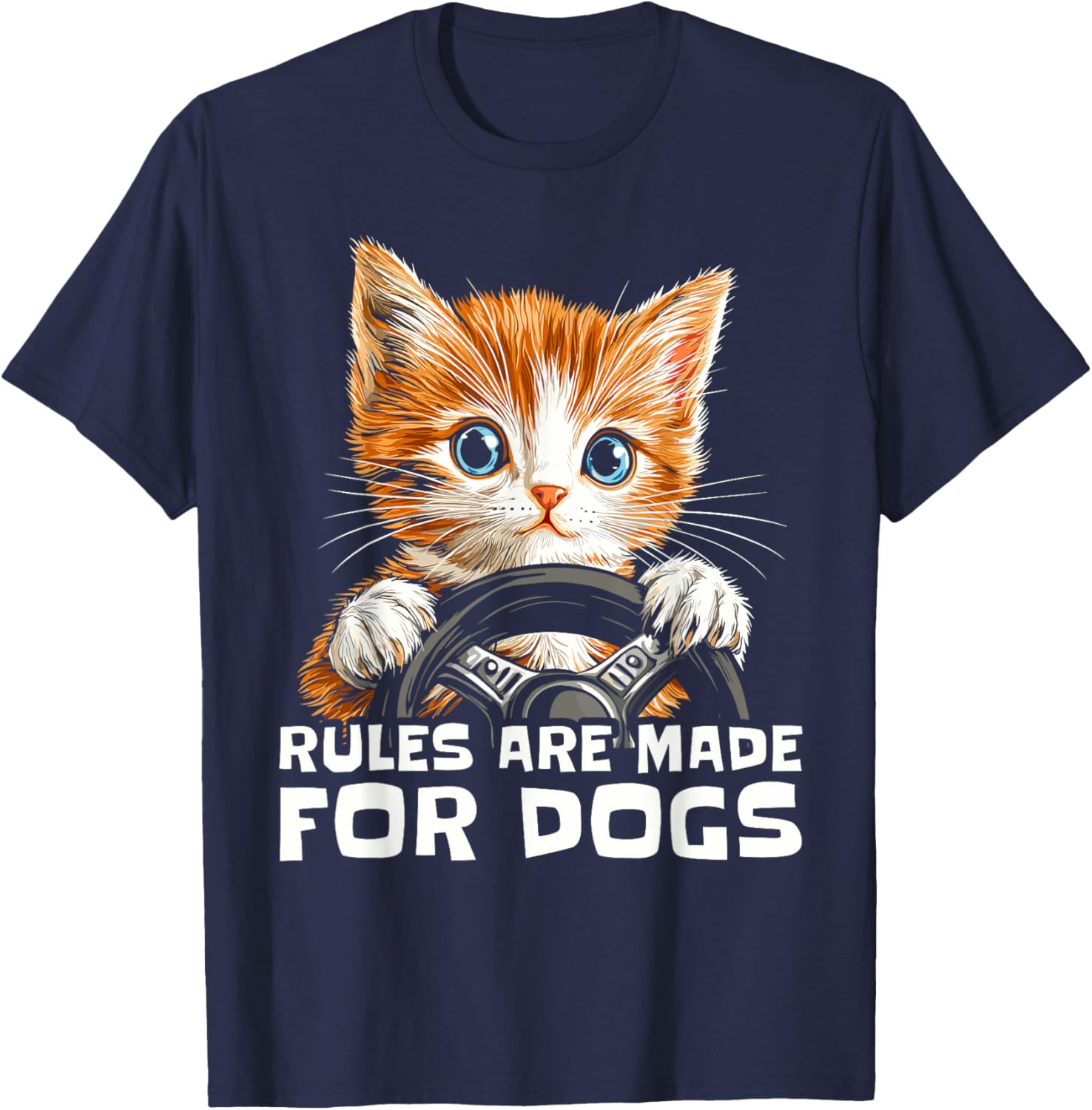 Funny Cat Lover T-Shirt - Rules Are Made for Dogs Driving Cat Shirt - 9