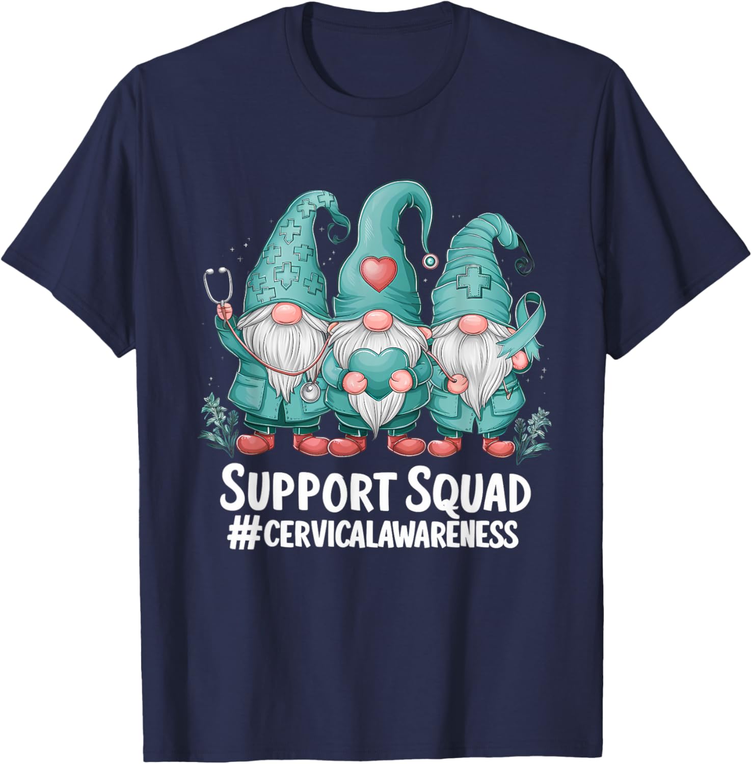 Cervical Cancer Awareness Teal Ribbon Gnome T-Shirt for Supporters - 27