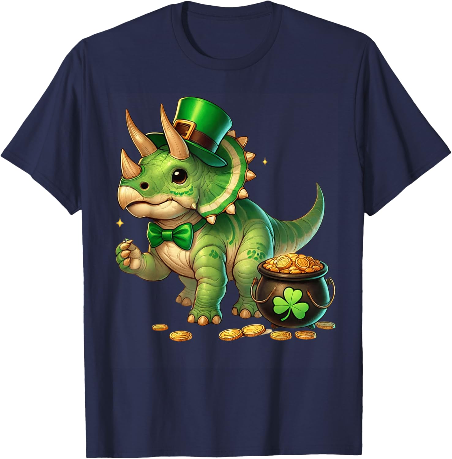 Cute Triceratops Leprechaun St Patrick's Day Kids T-Shirt with Shamrock - 15