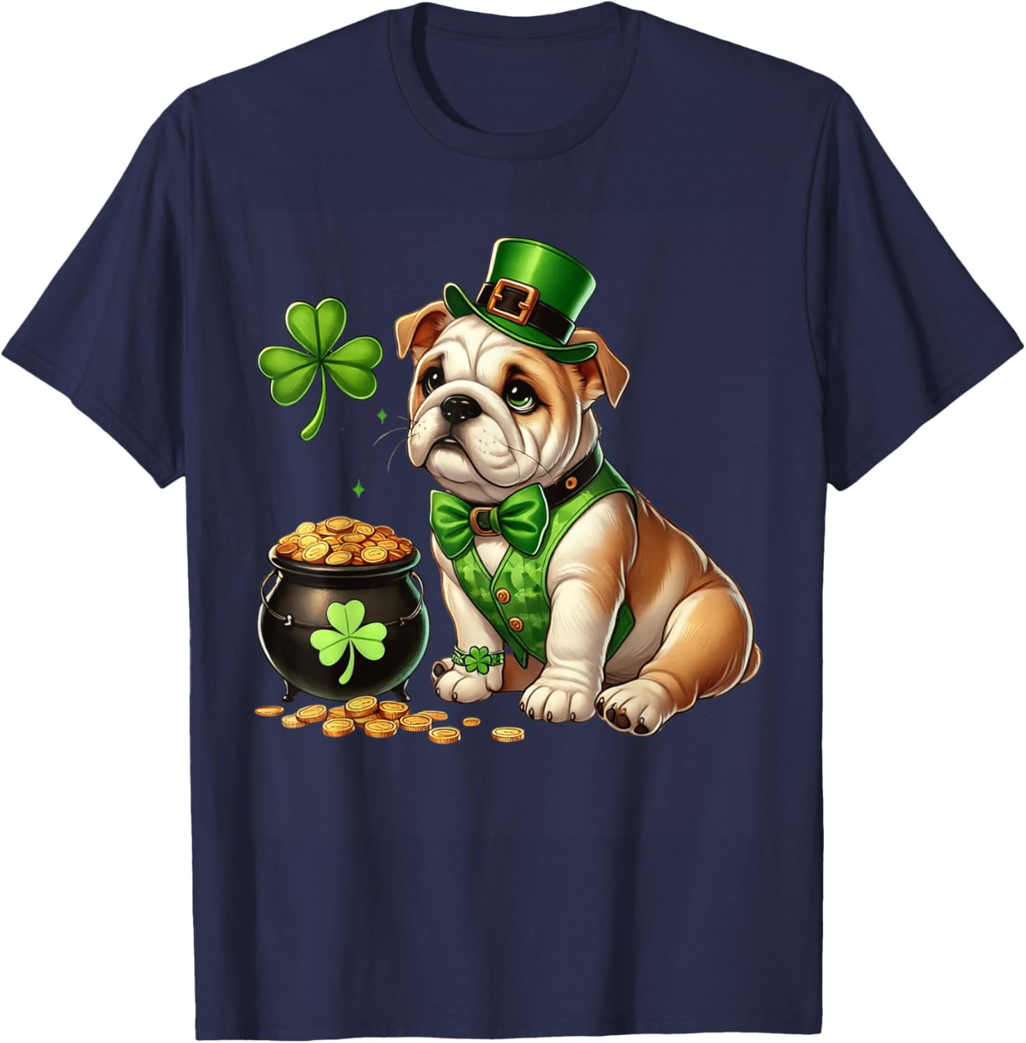 Cute Bulldog Leprechaun St Patricks Day Shamrock Kids T-Shirt - 16