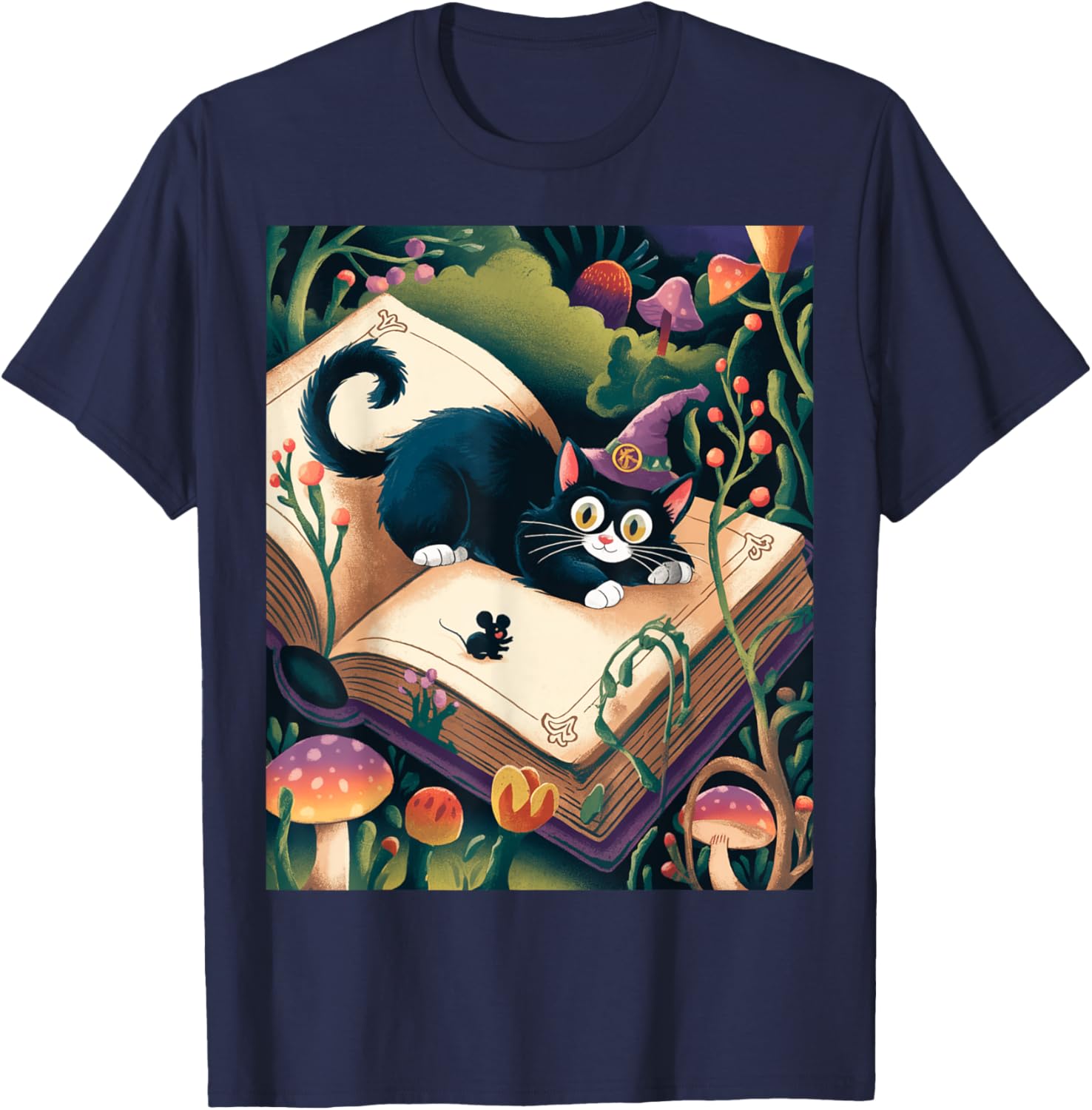 Enchanted Night Mystical Cat on Book T-Shirt for Cat Lovers - 8