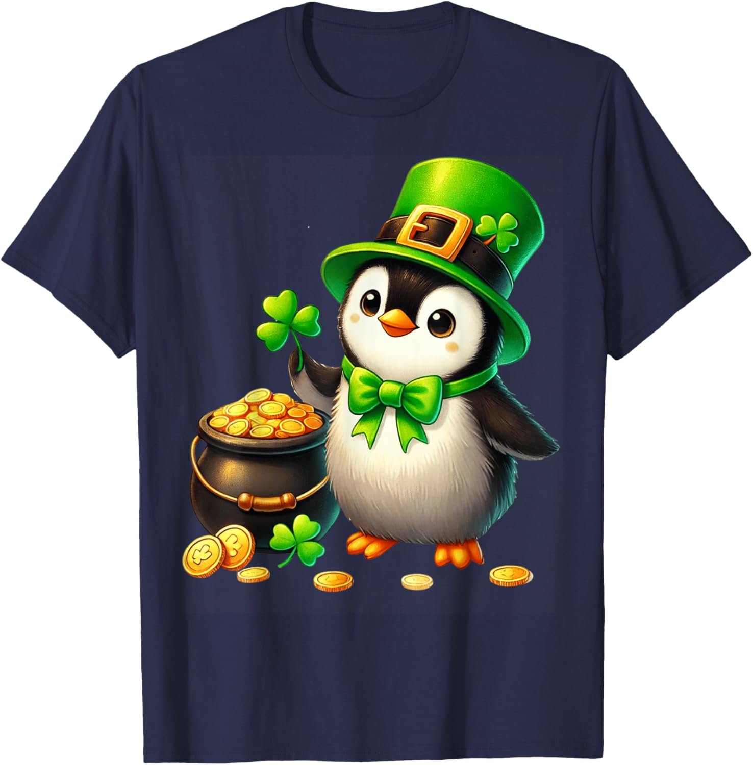 Cute Penguin Leprechaun St Patricks Day T-Shirt for Kids and Teens - 5