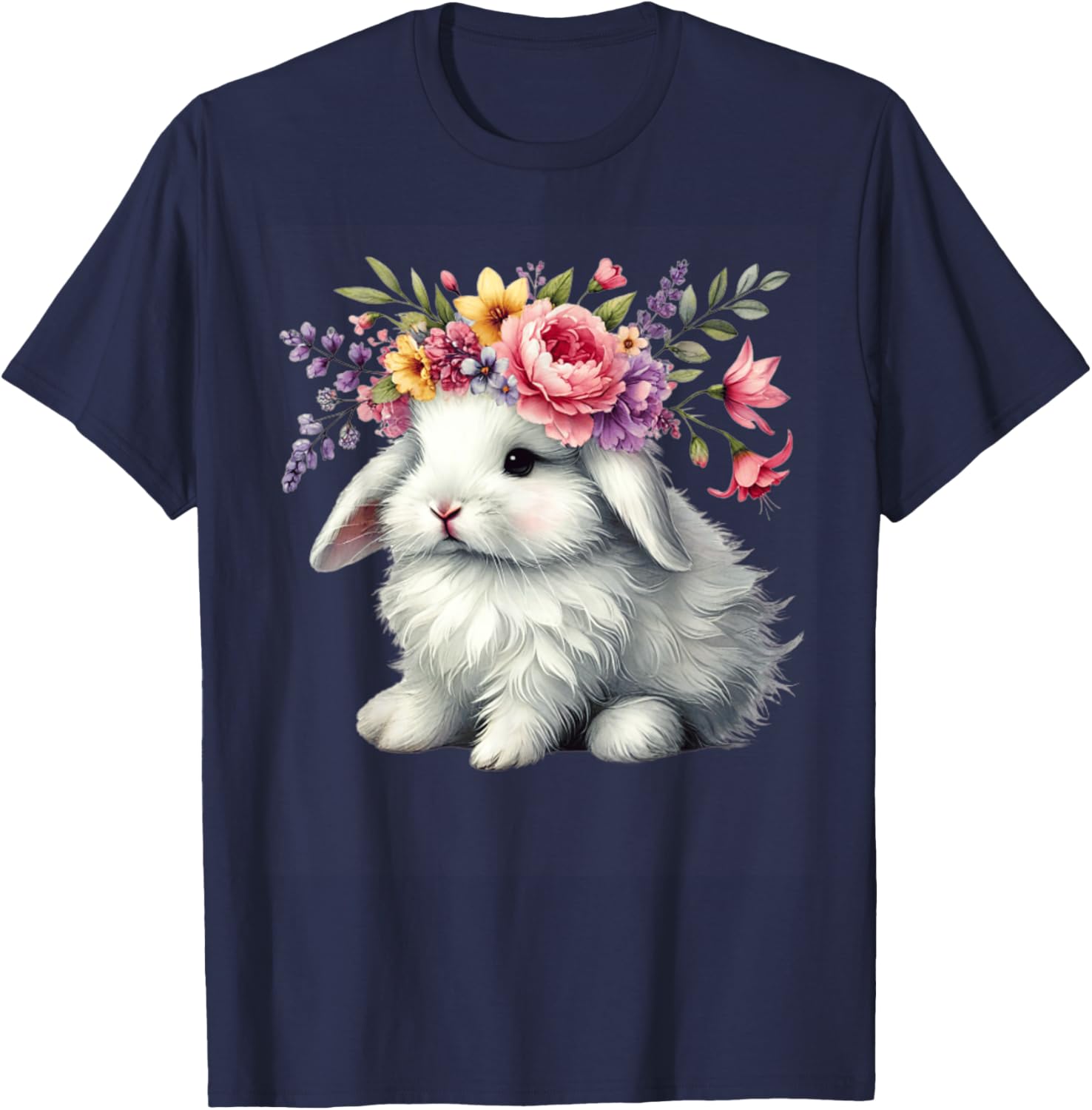 Cute Easter Bunny Floral Crown T-Shirt for Girls and Women - 13