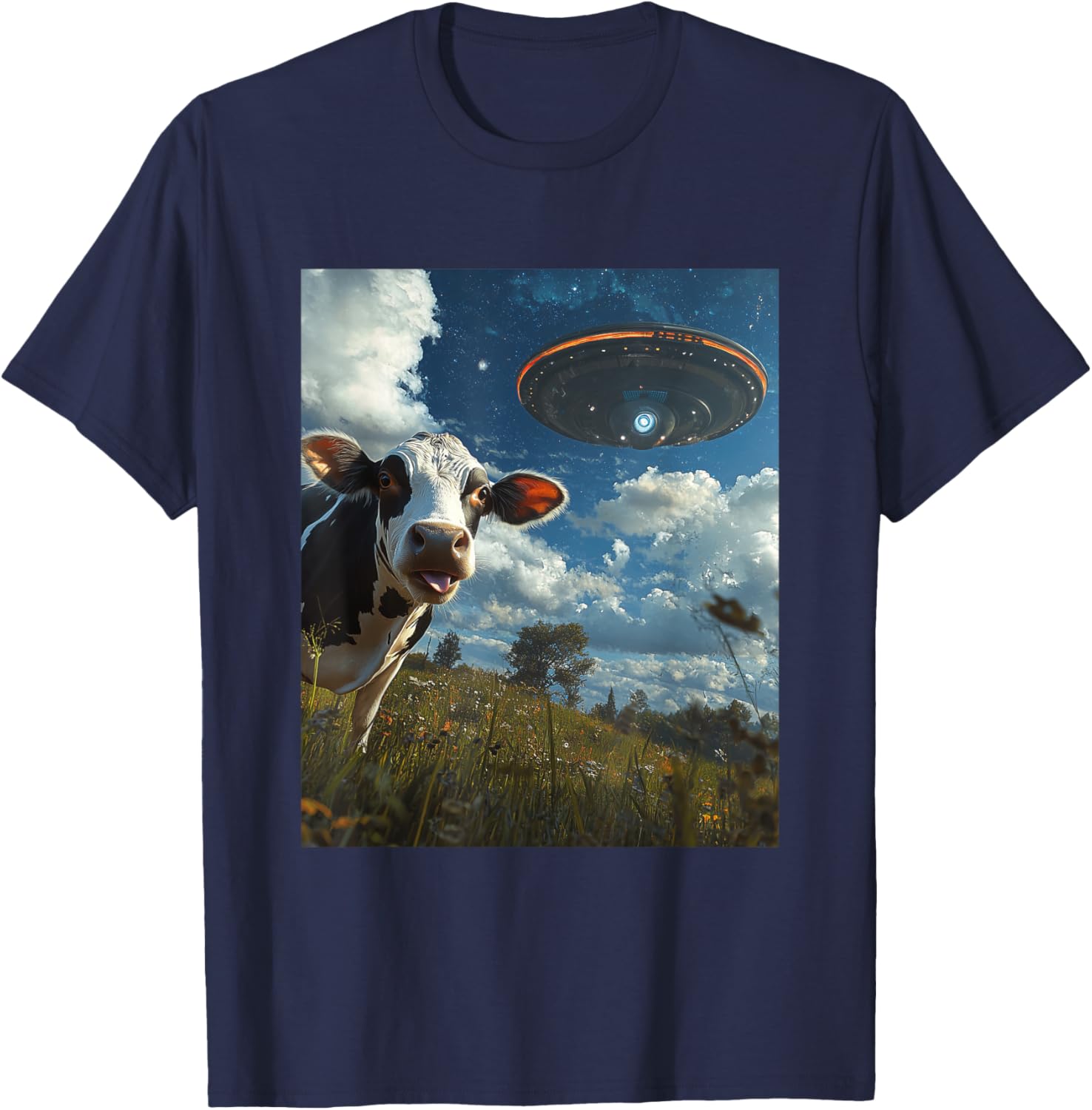 Funny Cow Selfie with Aliens UFO Graphic T-Shirt for Trendy Casual Wear - 14