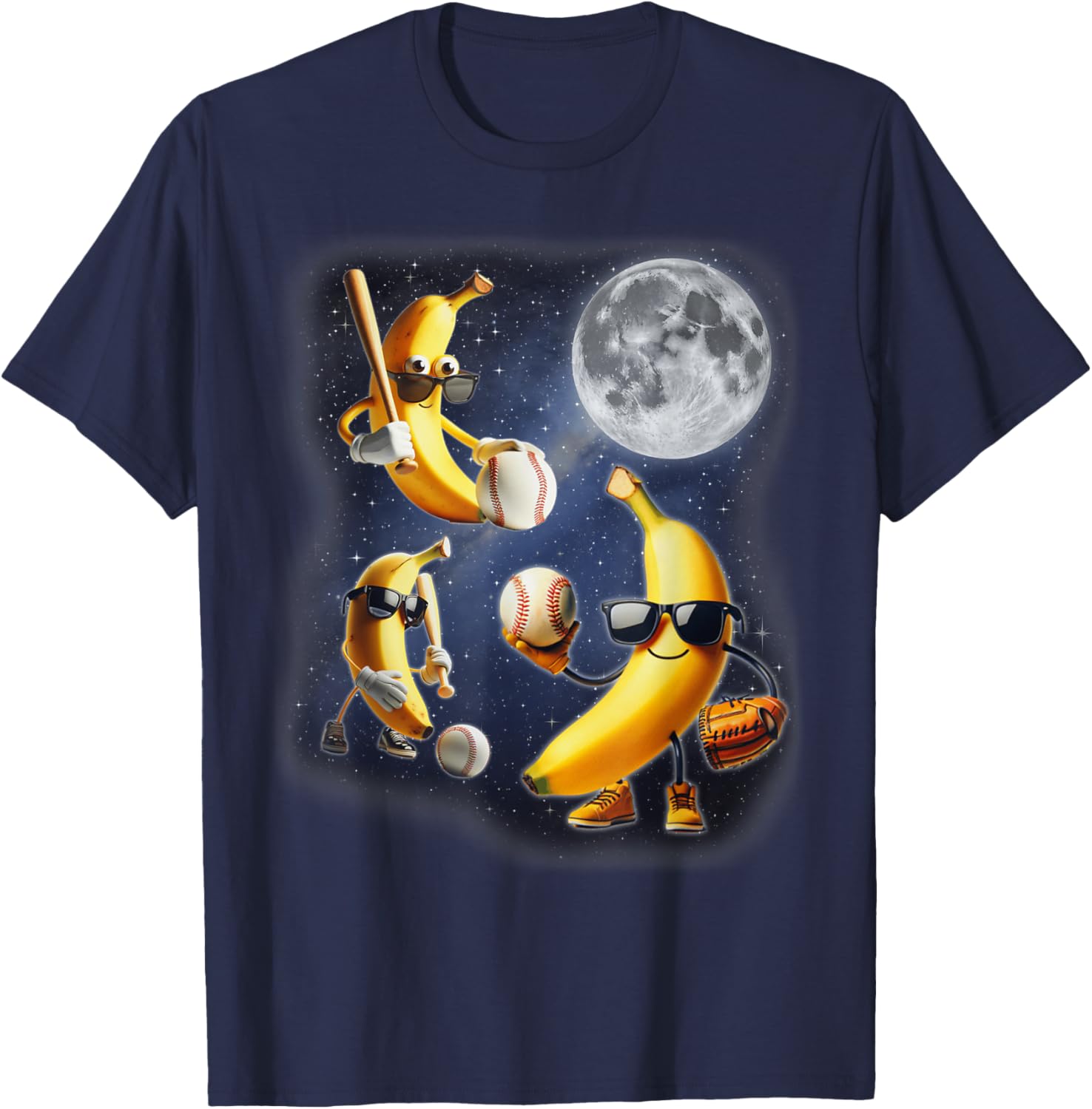 Funny Three Bananas Howling at the Moon Baseball T-Shirt for All Ages - 11