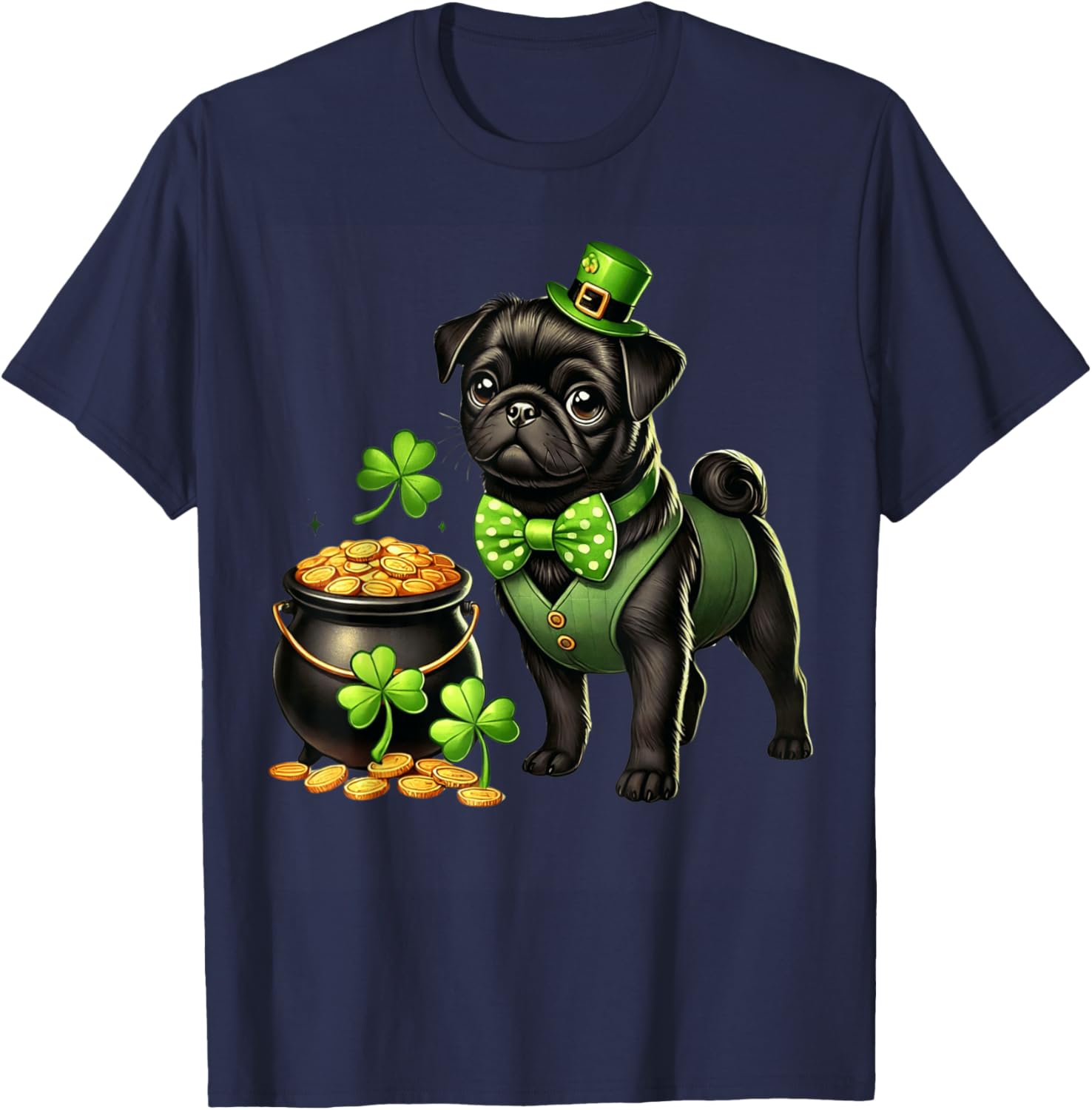 Cute Black Pug Leprechaun T-Shirt for Kids - St Patrick's Day Fun - 5