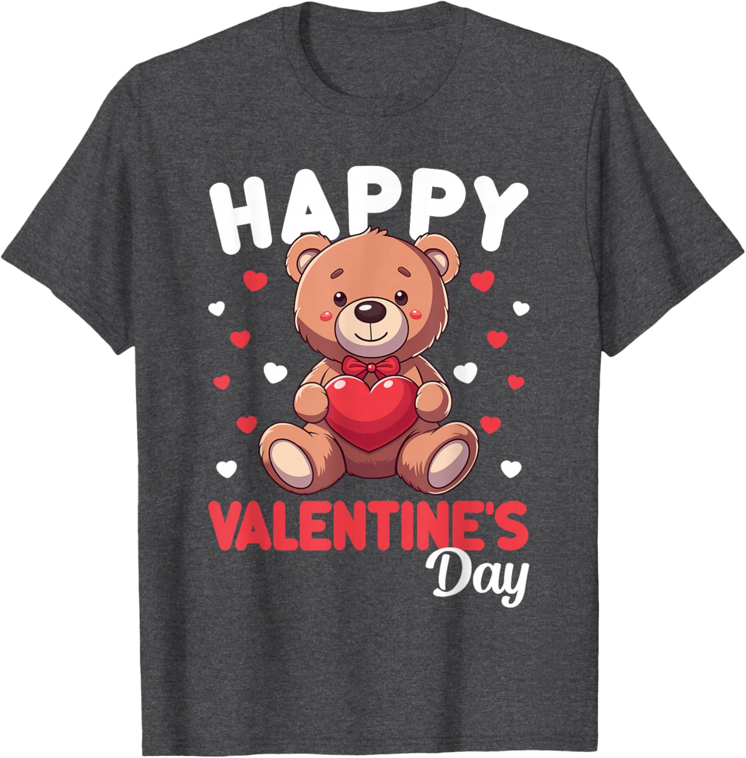 Cute Happy Valentine's Day Bear Heart T-Shirt for Kids and Women - 4
