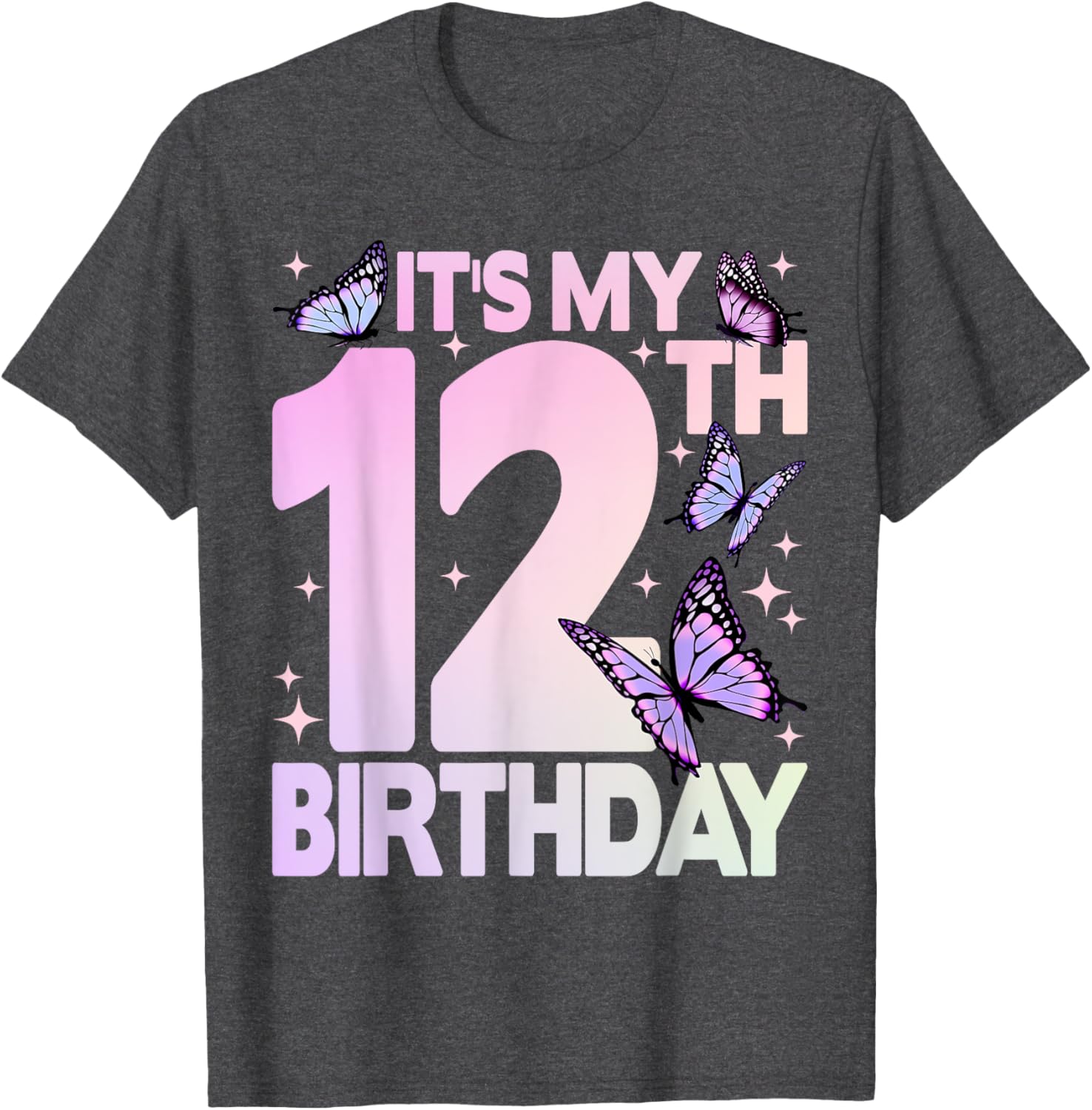 Cute Butterfly 12th Birthday T-Shirt for Girls Celebrating Turning 12 - 5