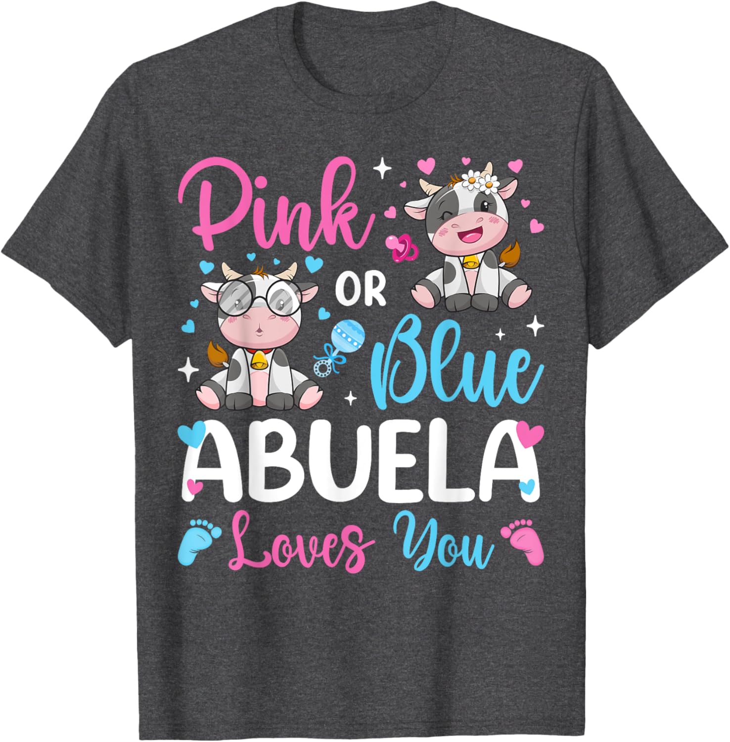 Cute Pink or Blue Abuela Loves You Cow Baby Reveal T-Shirt for Kids - 17