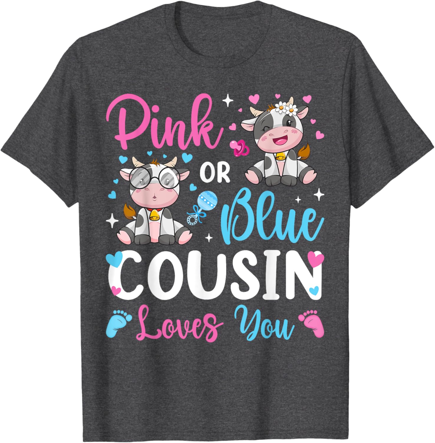 Cute Pink or Blue Cousin Loves You Cow Baby Gender Reveal T-Shirt - 8