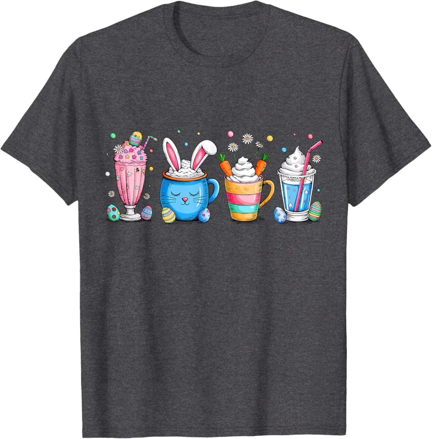 Cute Coffee Bunny T-Shirt for Women Girls with Easter Egg Design - 18