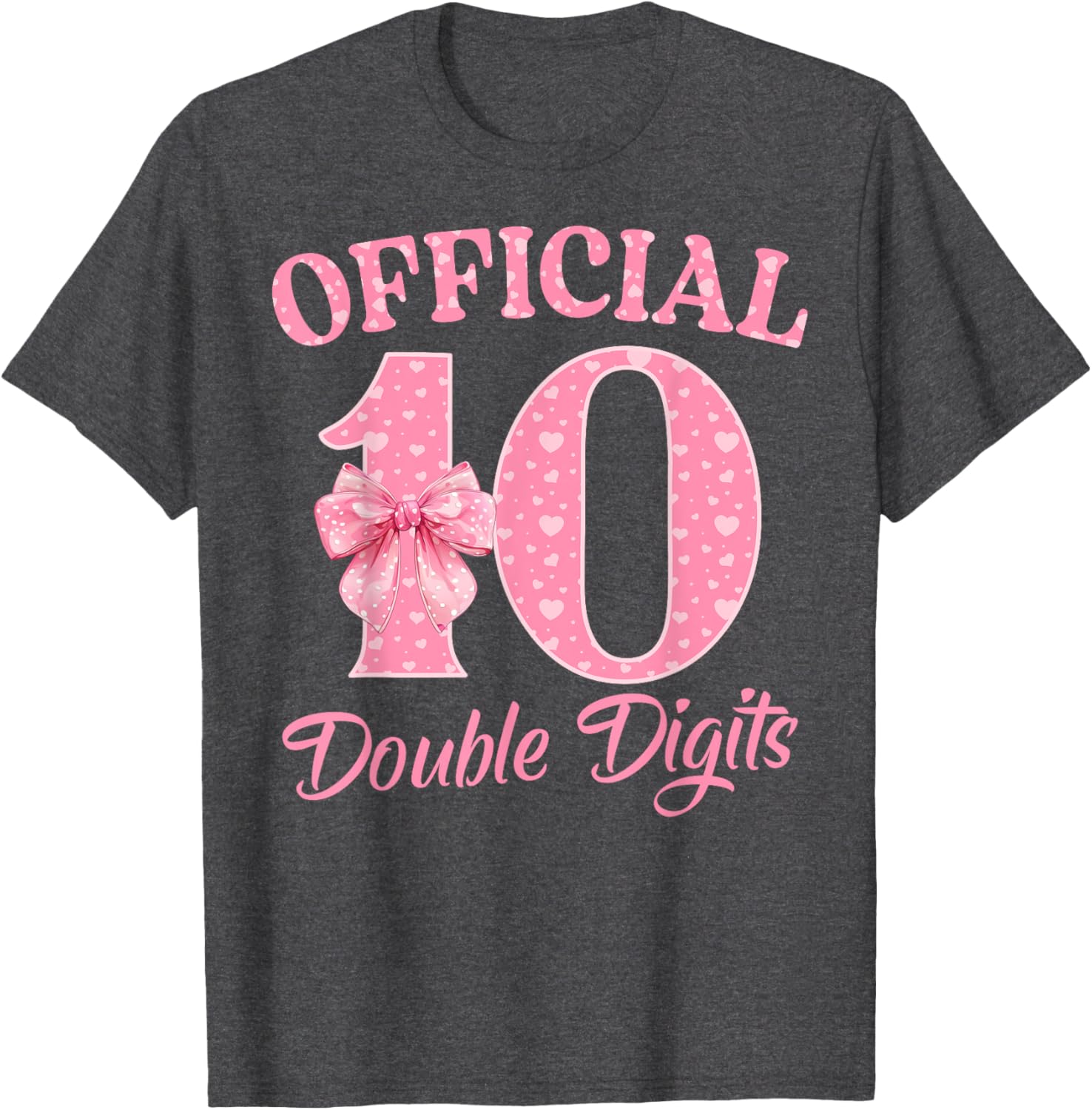 Cute Pink 10th Birthday Coquette Bow T-Shirt for Girls 10 Years Old - 9