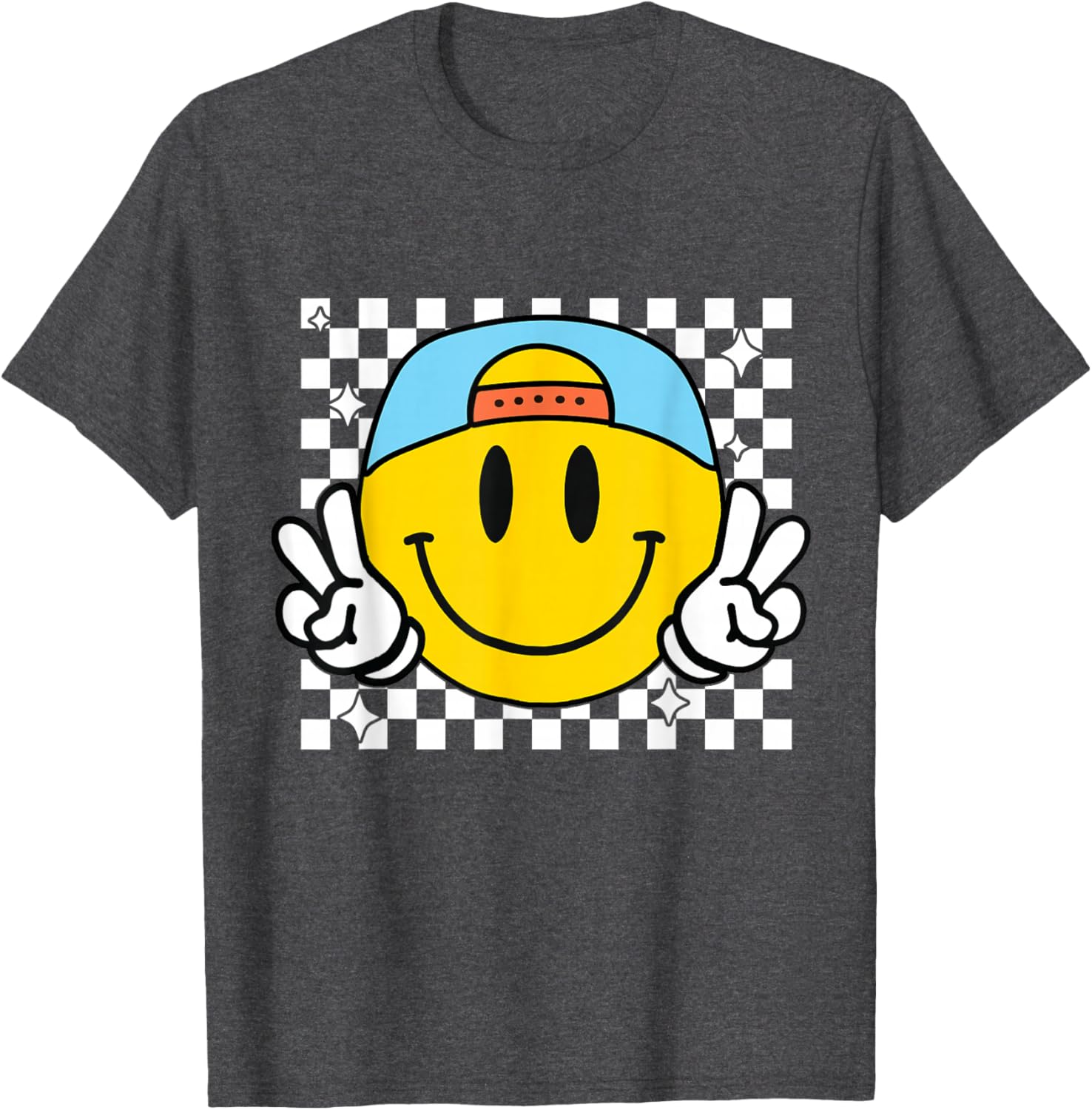 Cute Yellow Smile Face Checkered T-Shirt for Happy Vibes and Style - 2