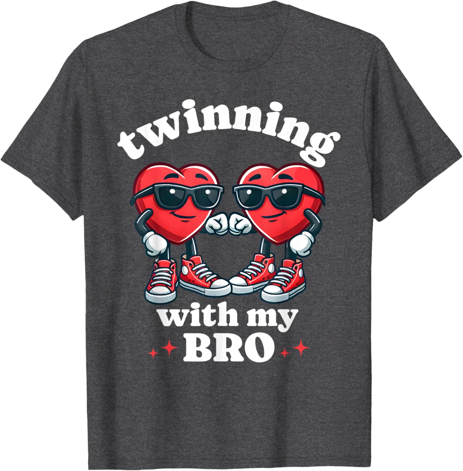 Cute Twinning With My Bro Valentine's Day T-Shirt for Twin Boys - 2