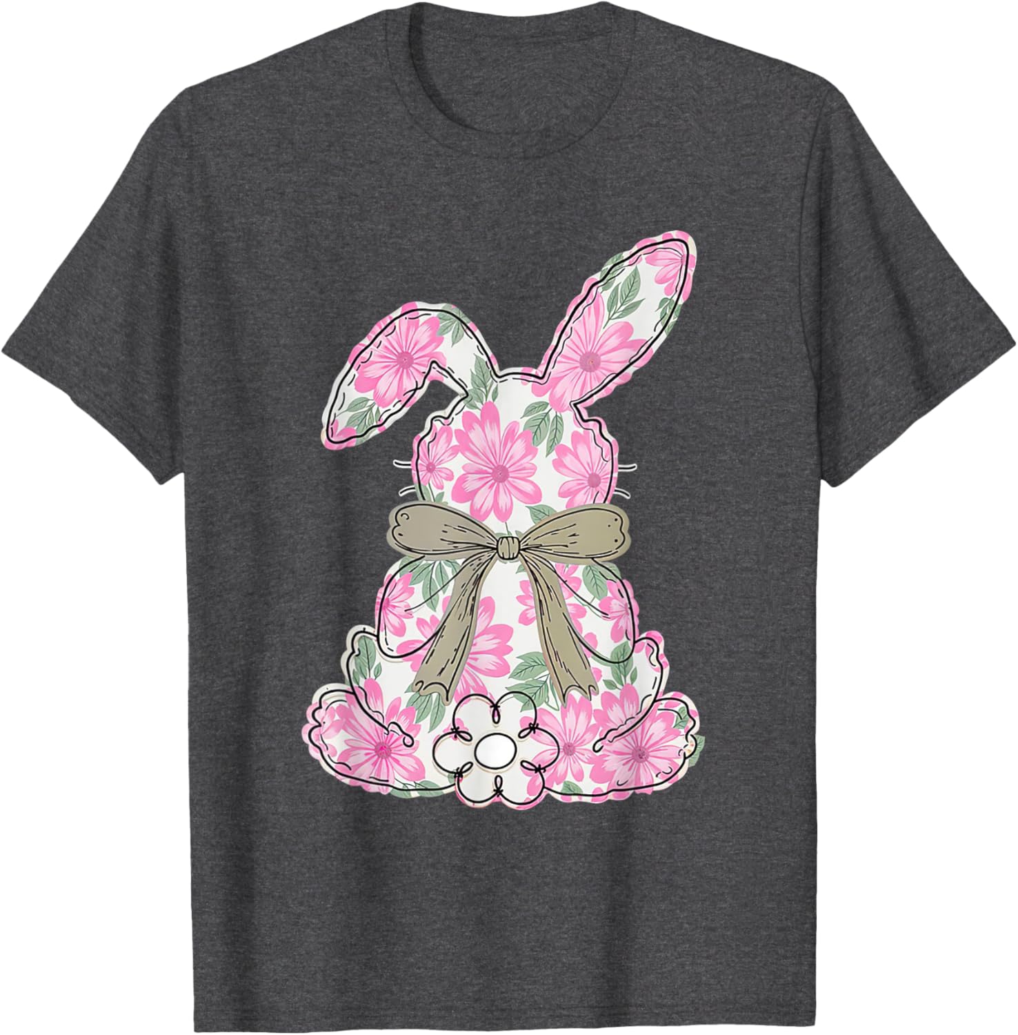 Coquette Floral Easter Bunny Kids Bow T-Shirt for Spring Celebrations - 1