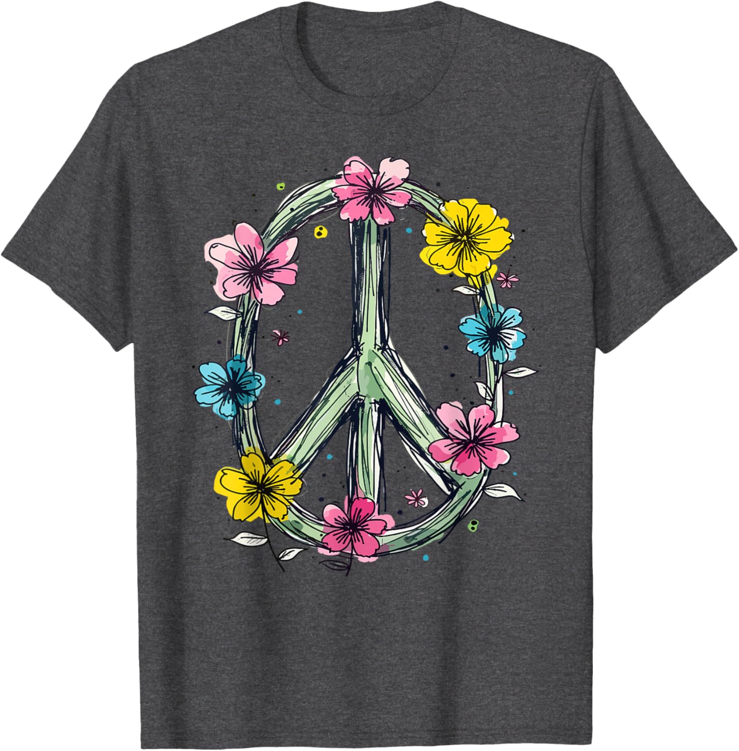 Flower Power Peace Sign T-Shirt for Women Love Hippie Style - 11