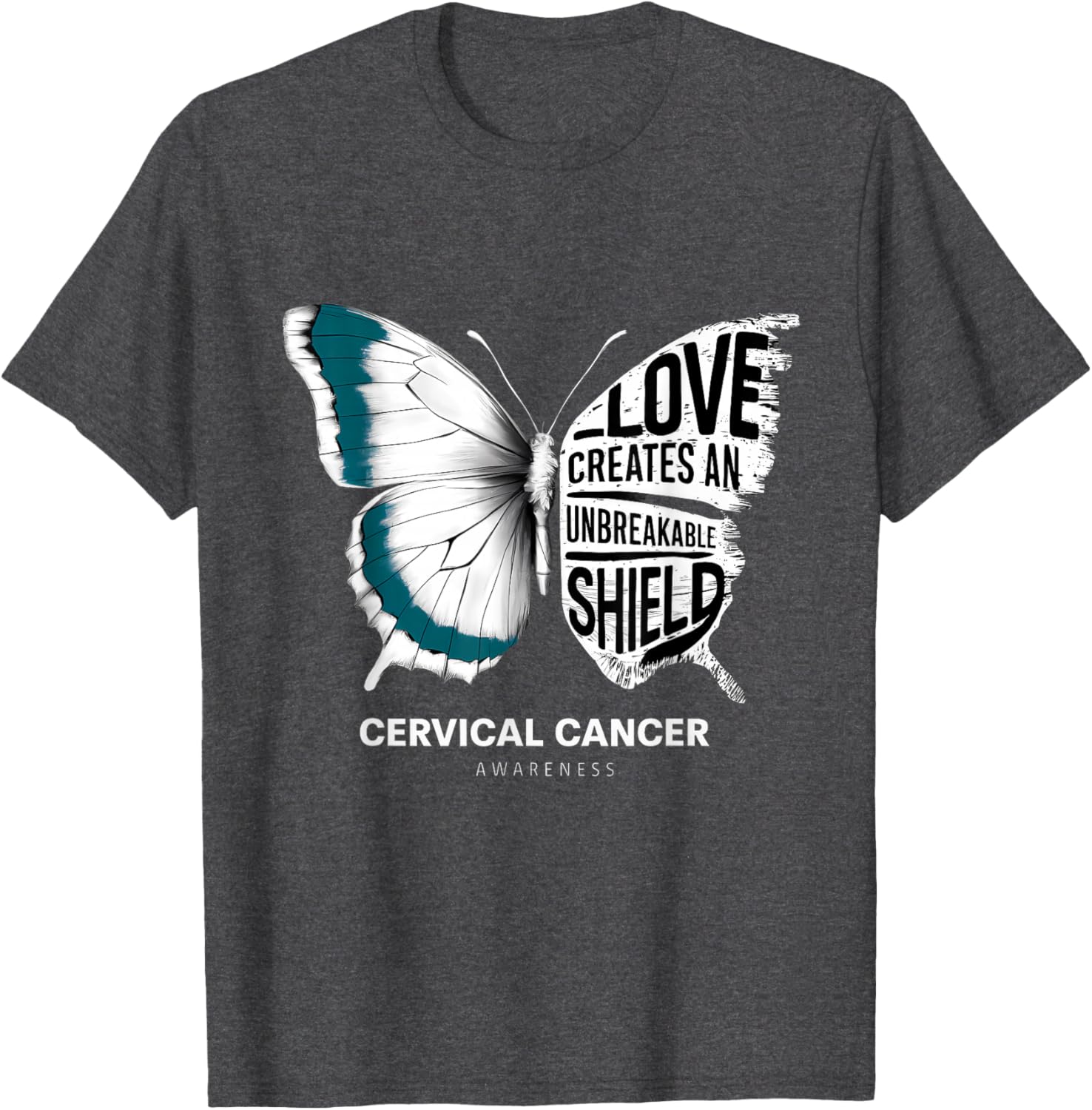 Cervical Cancer Awareness Teal Ribbon Unbreakable Shield T-Shirt - 27
