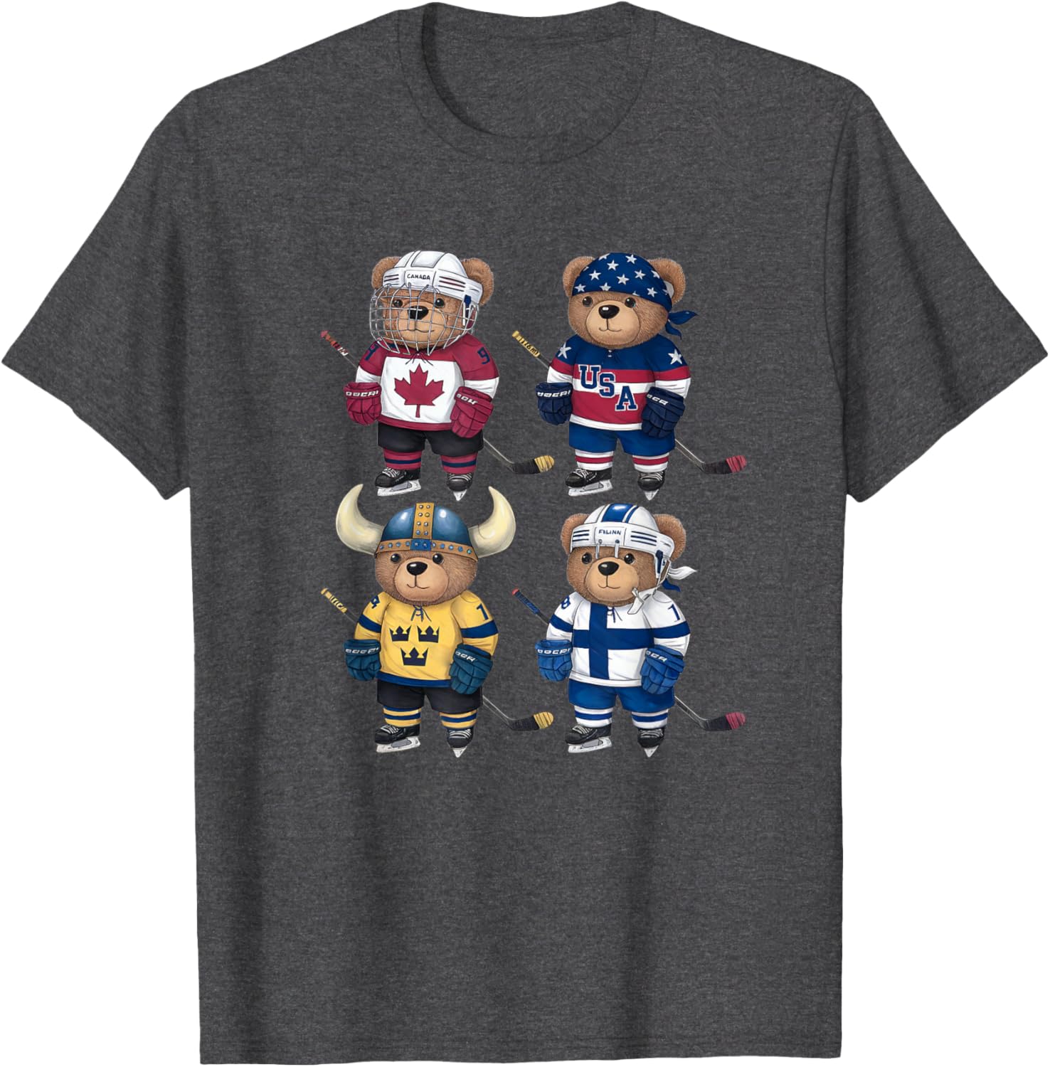 Four Nations Battle Teddy Bear Hockey Player T-Shirt for Fans - 2