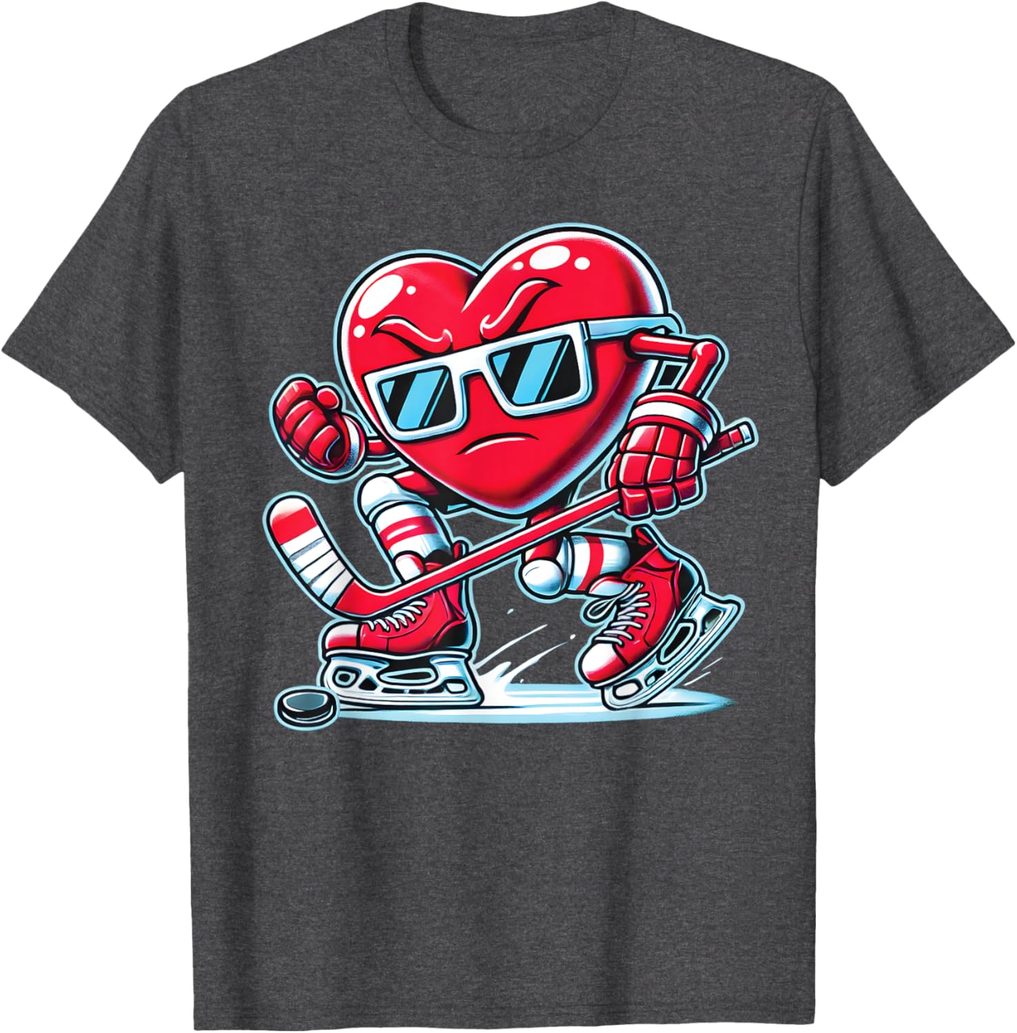 Cute Heart Ice Hockey T-Shirt for Valentine's Day - Men, Women, Boys - 21
