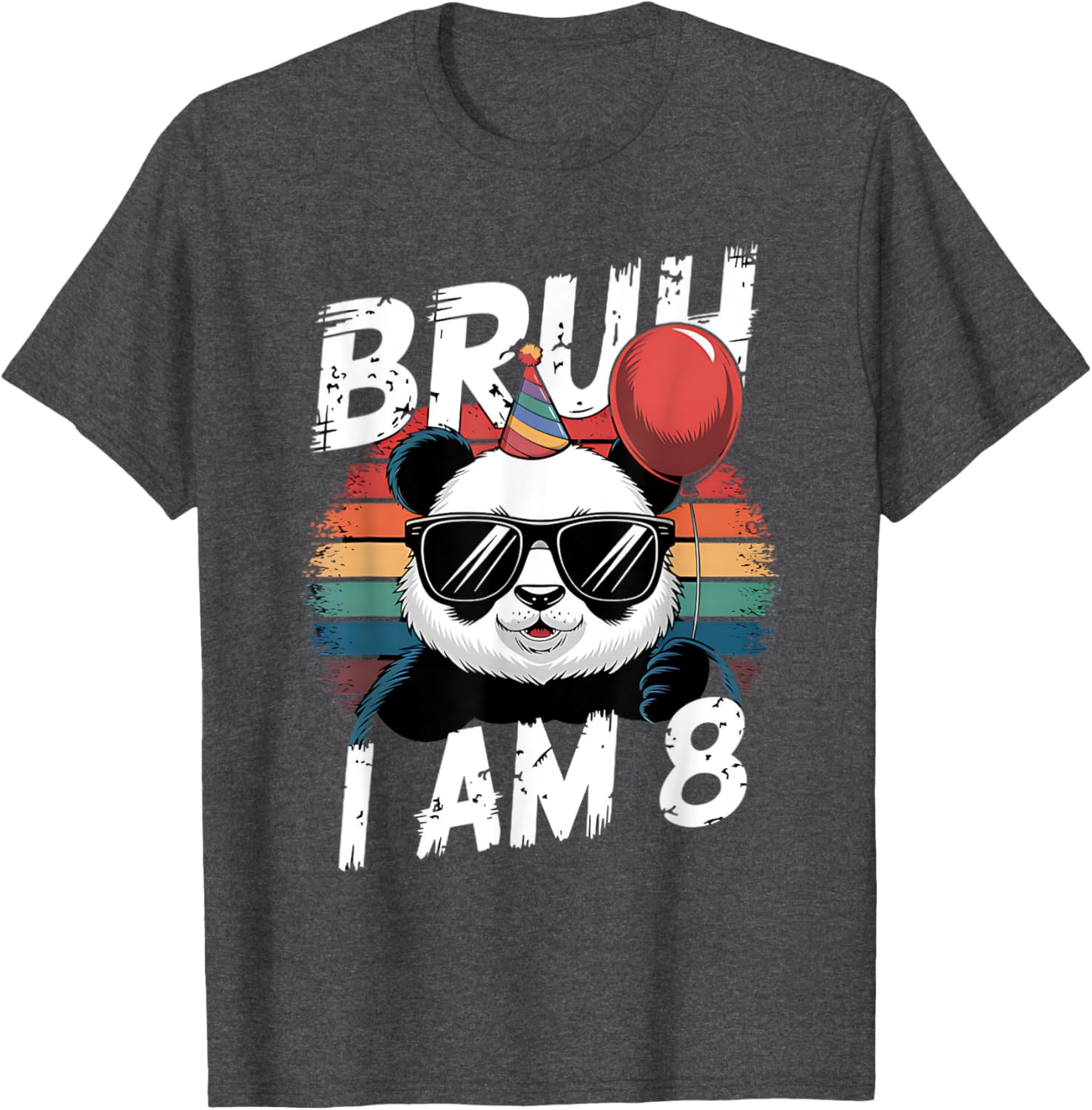 Bruh I Am 8 Panda Retro Sunset T-Shirt for Kids 8th Birthday Fun - 12