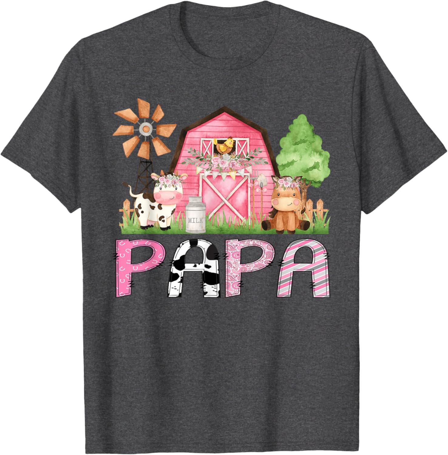 Cute Papa Pink Farm Animal Birthday Matching Family T-Shirts for Kids - 3