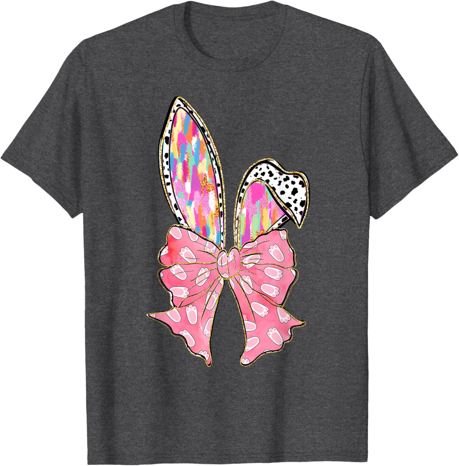 Cute Brushstroke Easter Bunny Coquette Bow Ears T-Shirt for Girls and Teens - 15