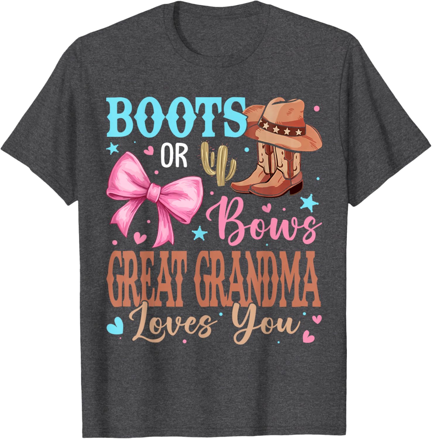 Great Grandma Boots or Bows Gender Reveal T-Shirt for Party Fun - 5