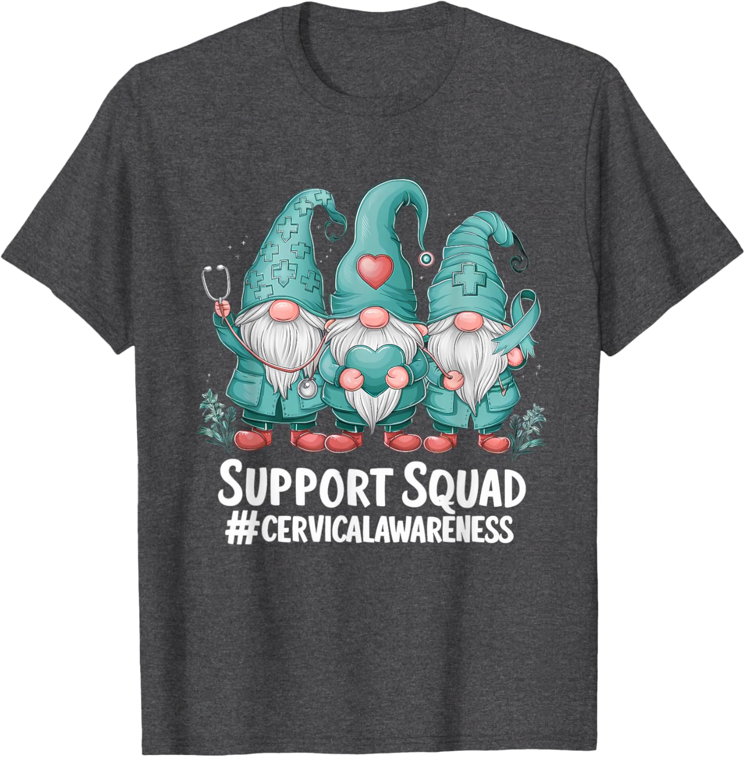 Cervical Cancer Awareness Teal Ribbon Gnome T-Shirt for Supporters - 13