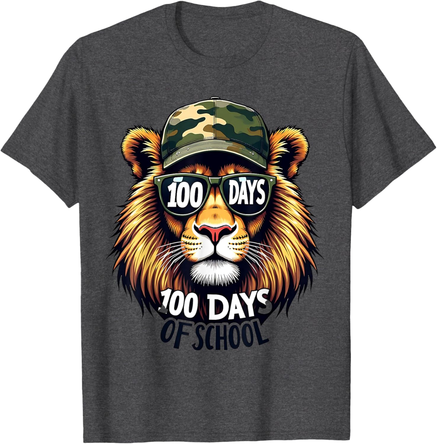 Cute 100 Days of School Lion Camo T-Shirt for Kids and Teachers - 4