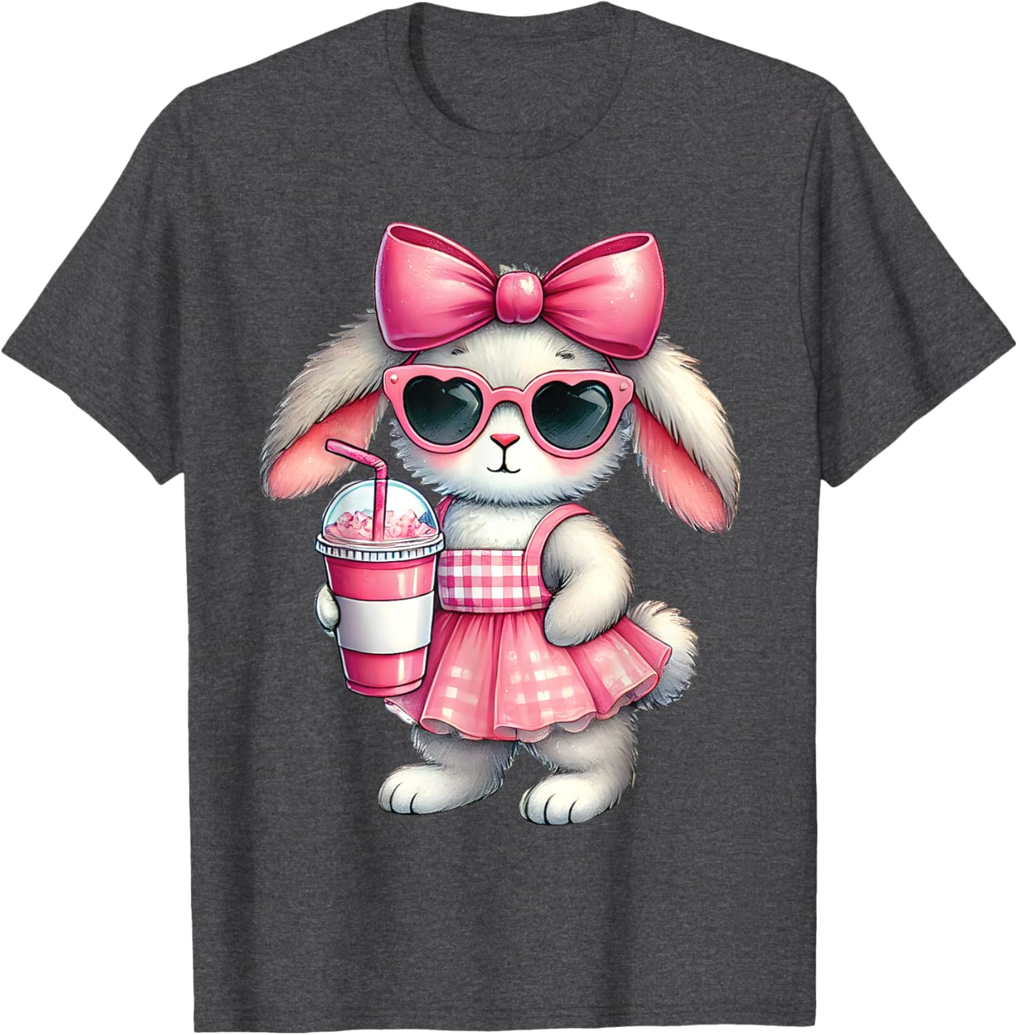 Cute Easter Bunny Drinking Iced Coffee T-Shirt for Women and Girls - 25