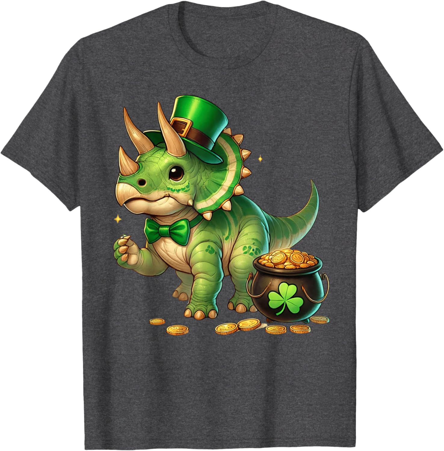 Cute Triceratops Leprechaun St Patrick's Day Kids T-Shirt with Shamrock - 11