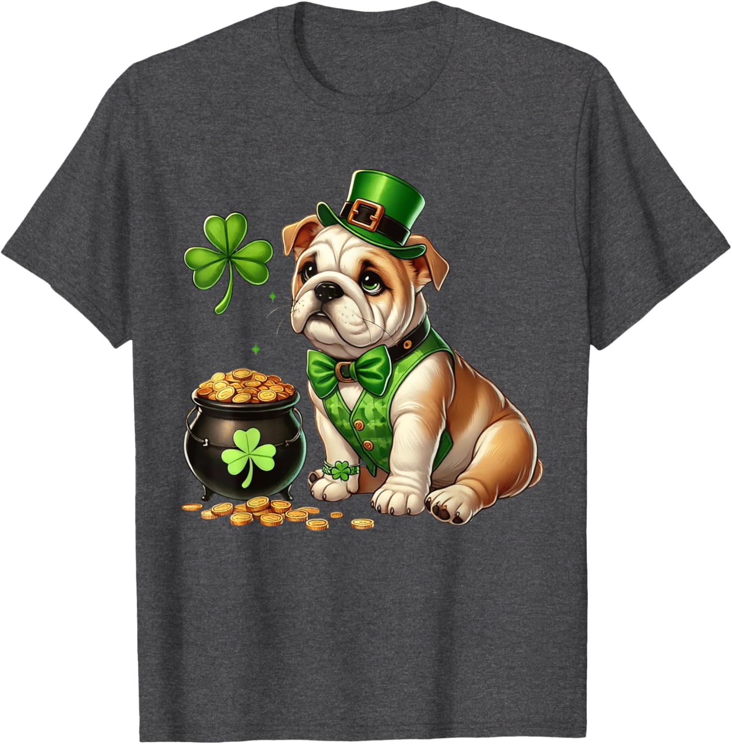 Cute Bulldog Leprechaun St Patricks Day Shamrock Kids T-Shirt - 1