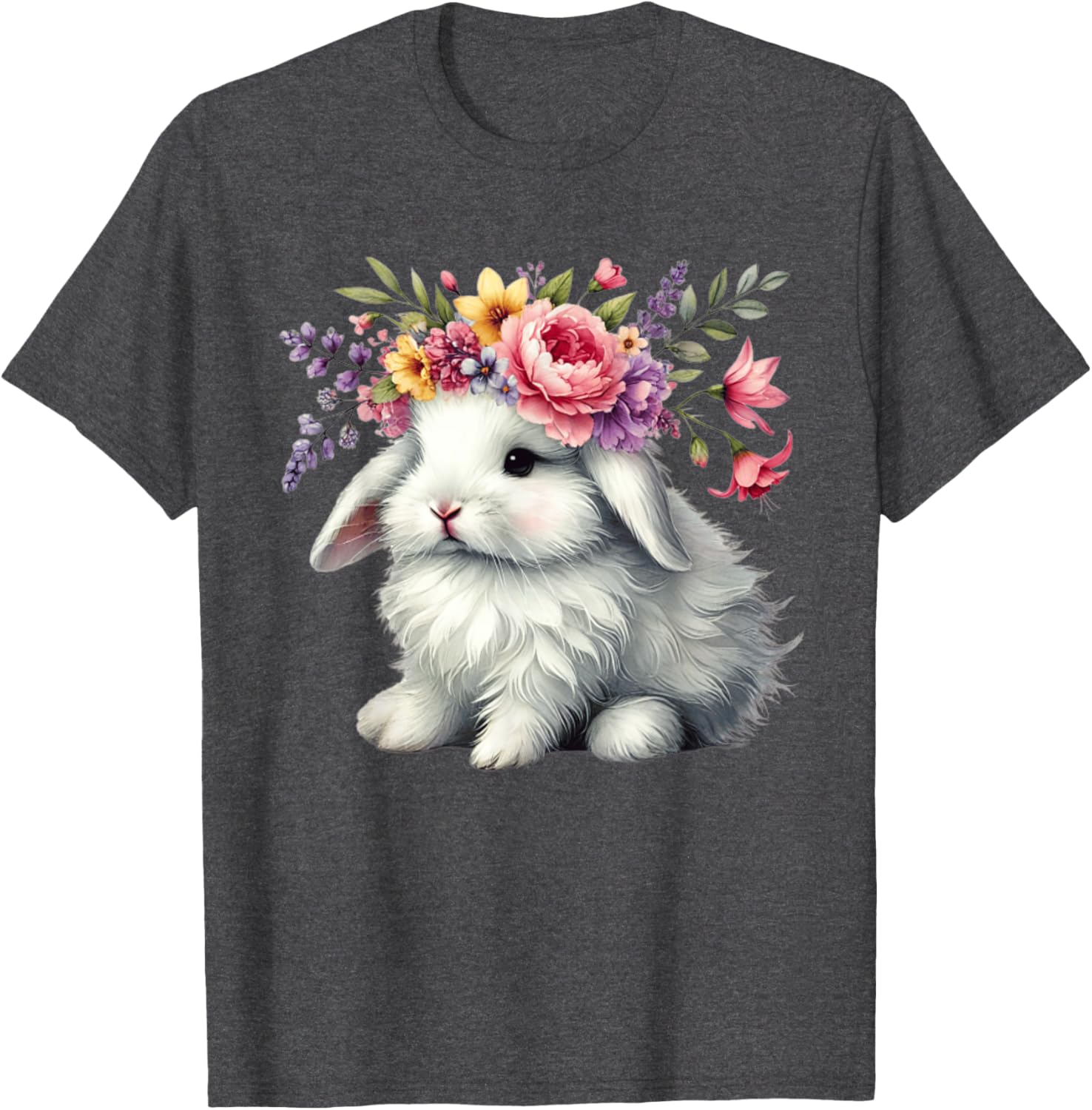 Cute Easter Bunny Floral Crown T-Shirt for Girls and Women - 8