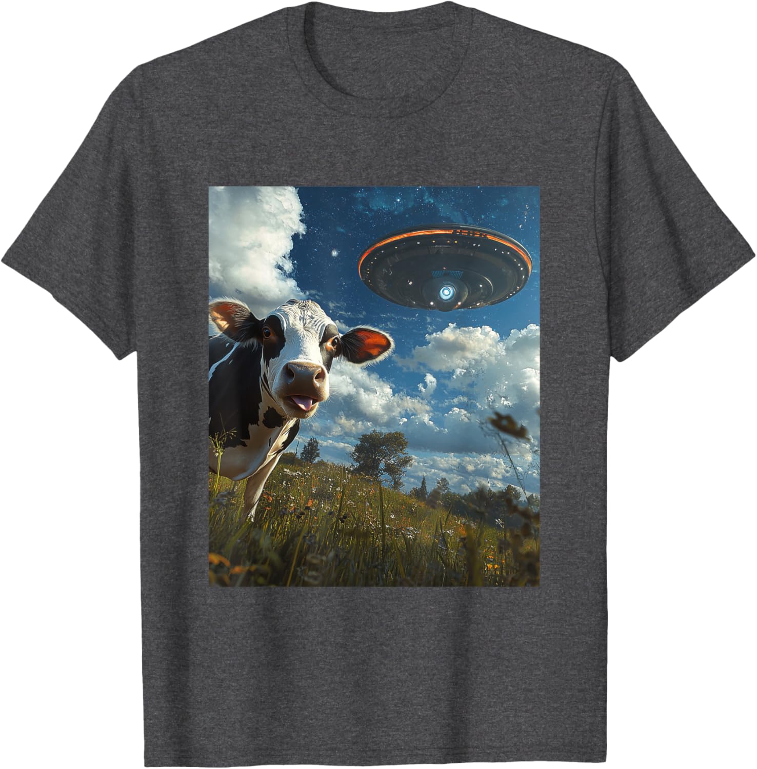 Funny Cow Selfie with Aliens UFO Graphic T-Shirt for Trendy Casual Wear - 12
