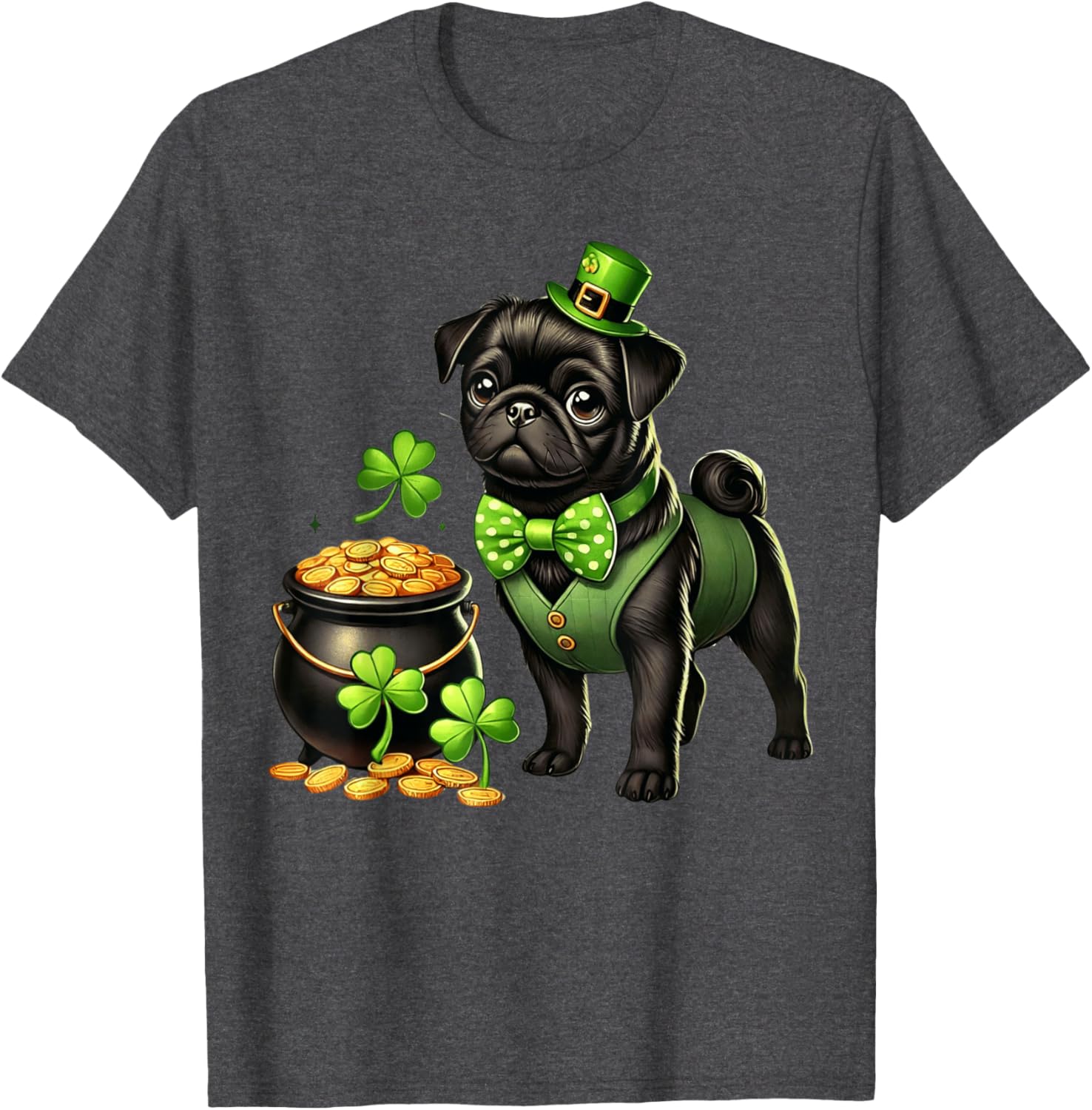 Cute Black Pug Leprechaun T-Shirt for Kids - St Patrick's Day Fun - 4