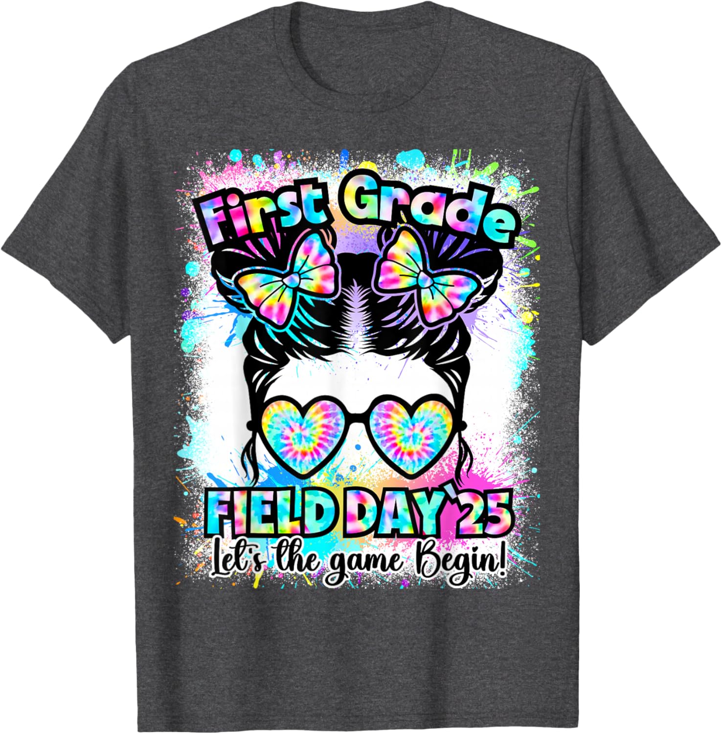 First Grade Field Day 2025 Messy Bun Teacher Kids T-Shirt Fun Design - 7